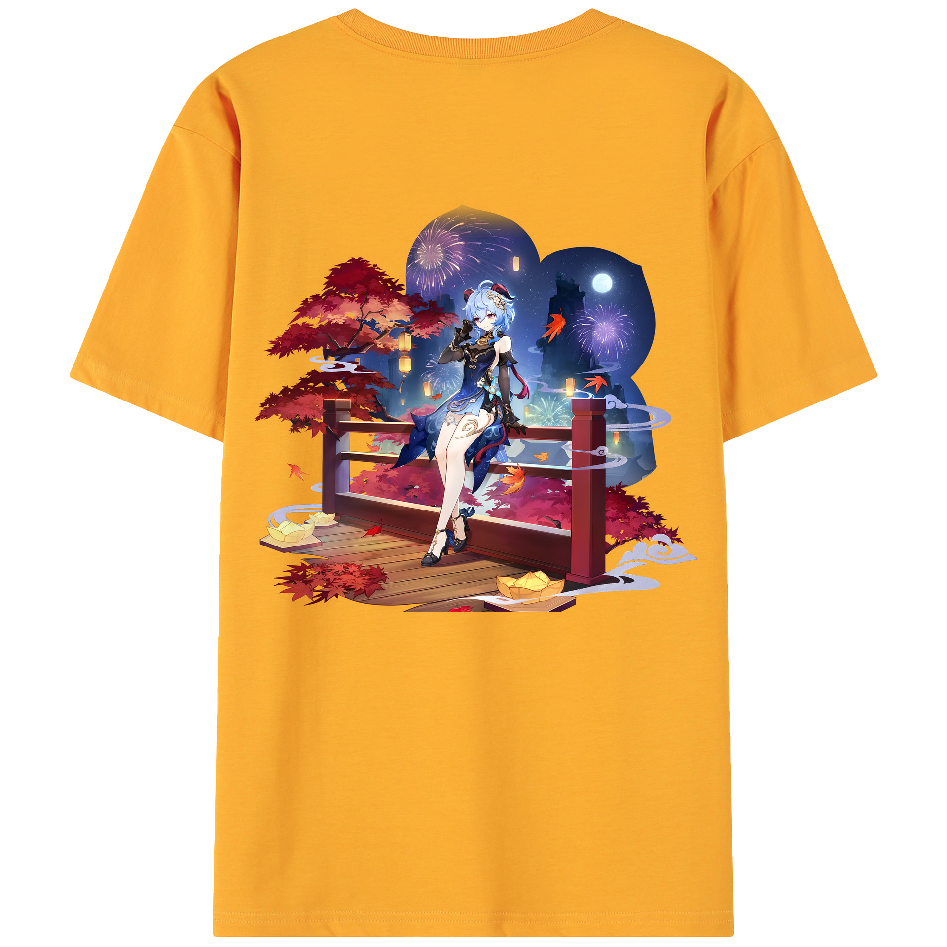 げんし神 甘雨 かんう genshin Ganyu 綿100％ メンズ半袖Tシャツ（バックプリント） 通気性