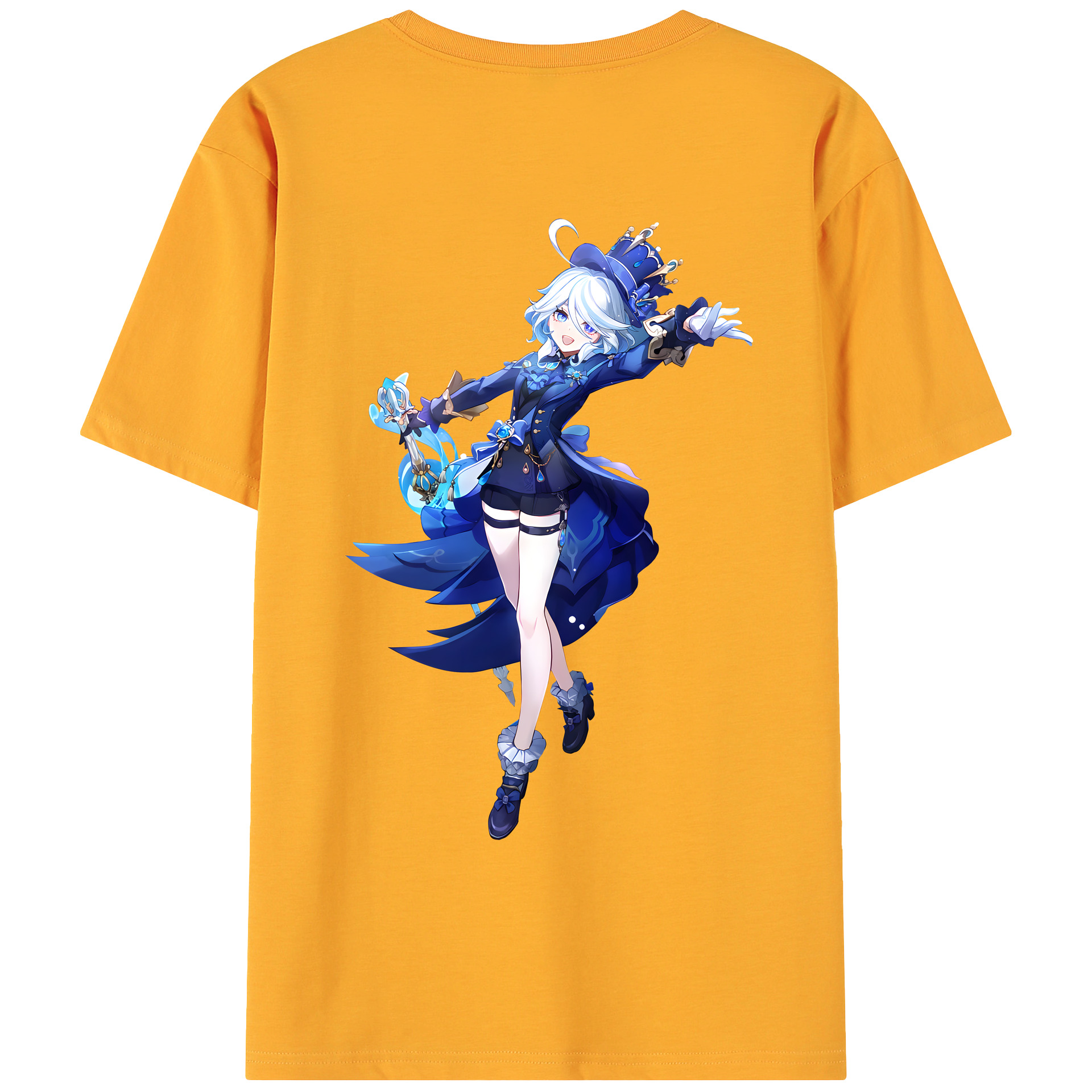 げんし神 フリーナ genshin Furina 綿100％ メンズ半袖Tシャツ（バックプリント） 通気性
