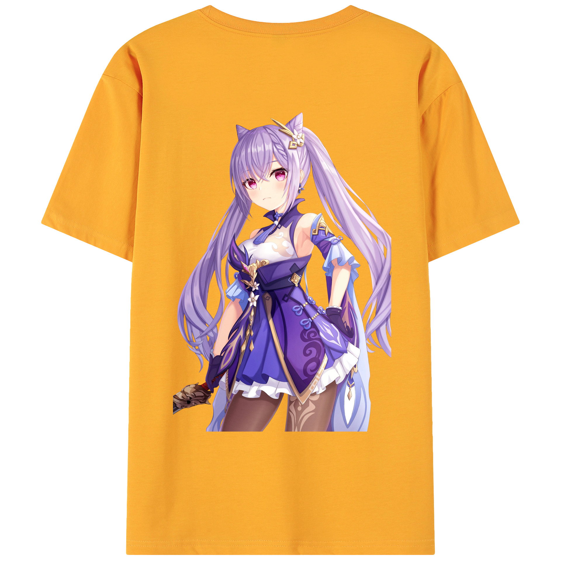 げんし神 刻晴 こくせい genshin Kokusei 綿100％ メンズ半袖Tシャツ（バックプリント） 通気性