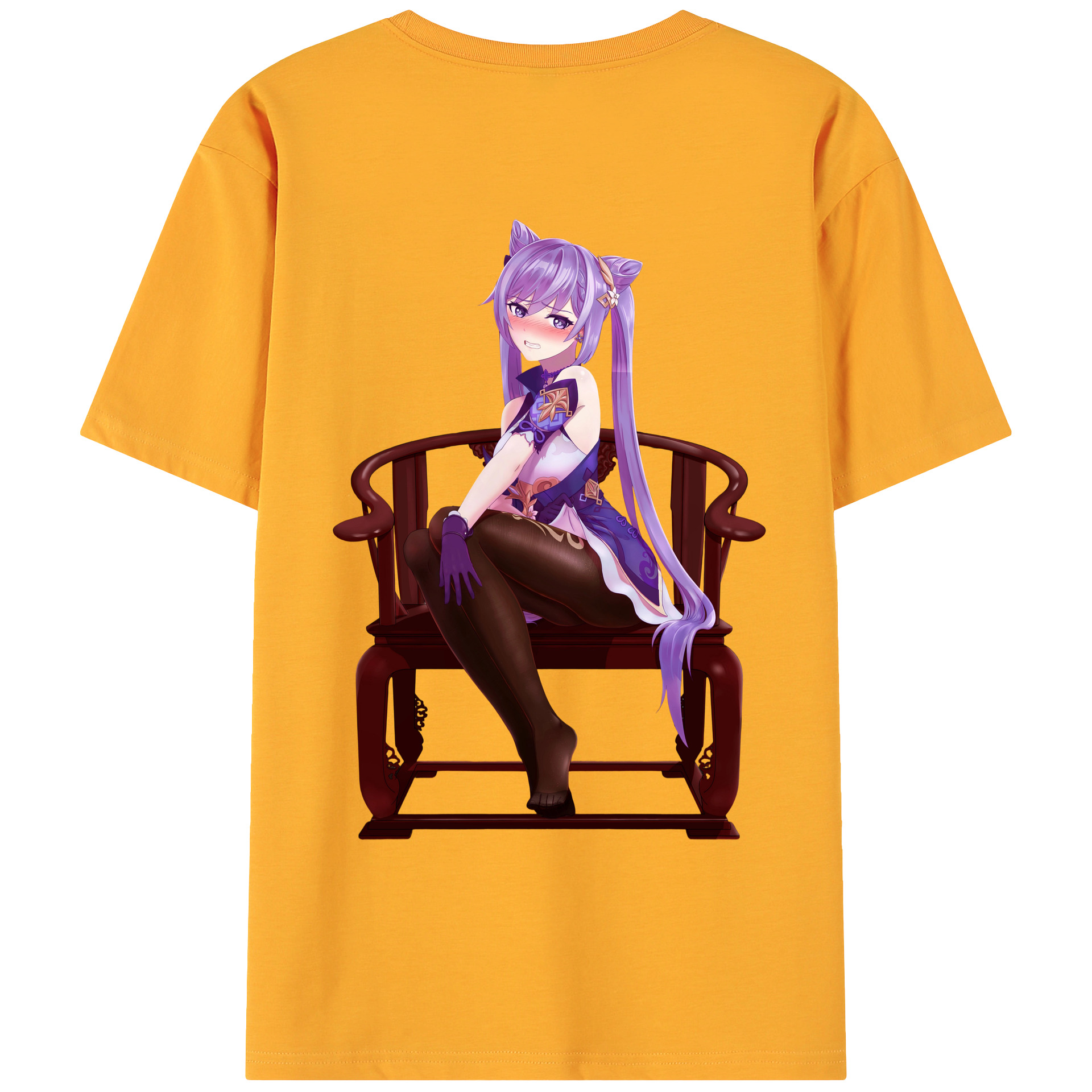 げんし神 刻晴 こくせい genshin Kokusei 綿100％ メンズ半袖Tシャツ（バックプリント） 通気性