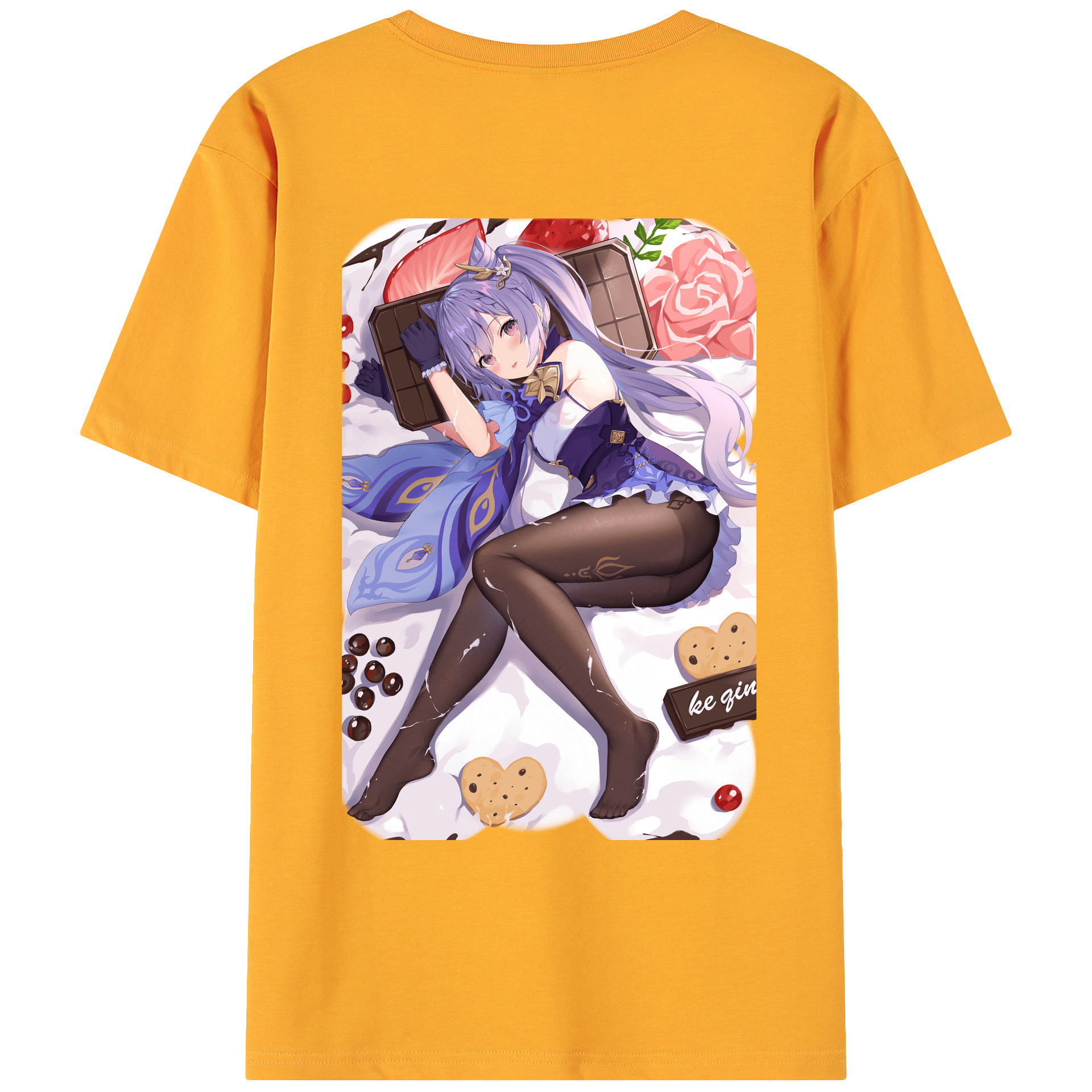 げんし神 刻晴 こくせい genshin Kokusei 綿100％ メンズ半袖Tシャツ（バックプリント） 通気性