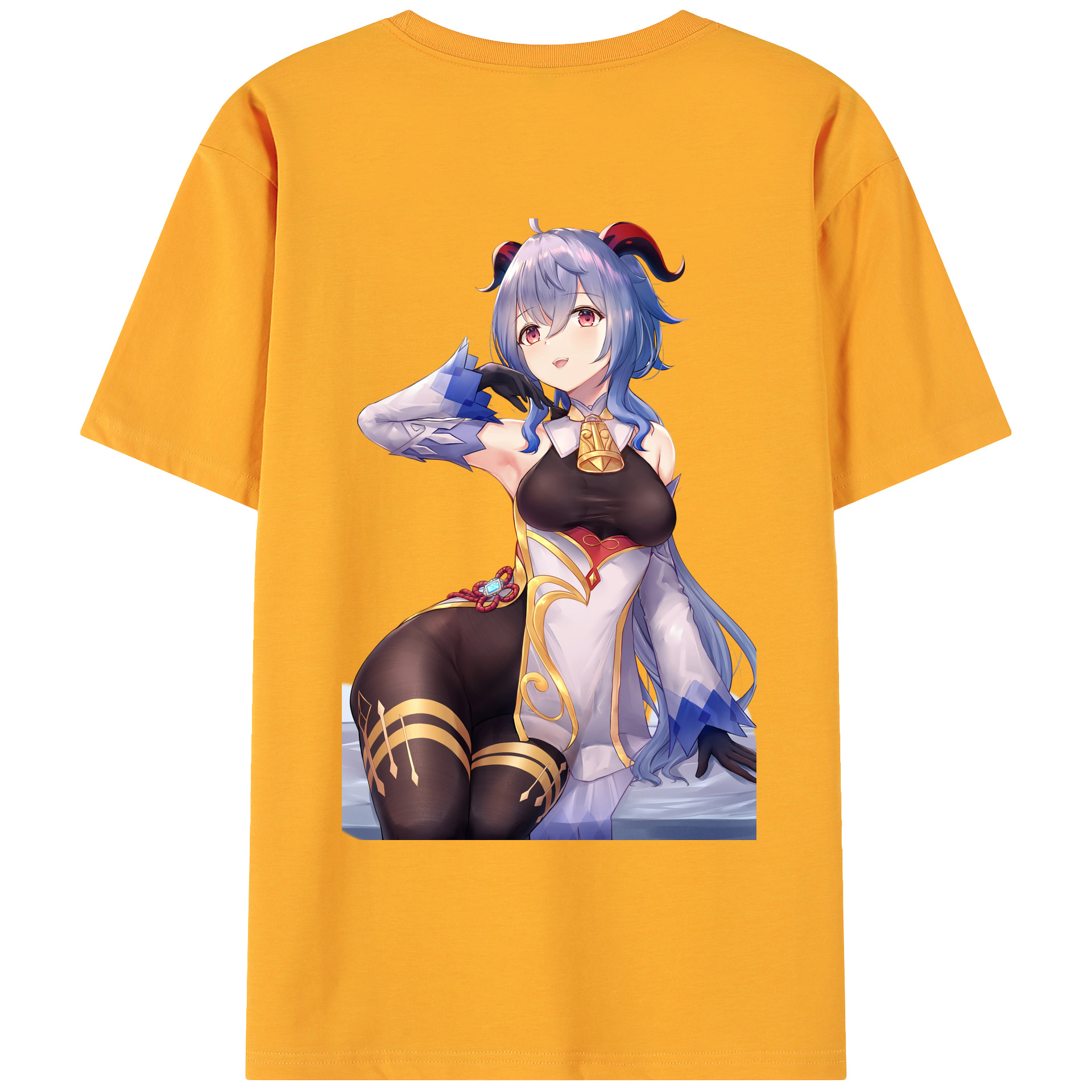げんし神 甘雨 かんう genshin Ganyu 綿100％ メンズ半袖Tシャツ（バックプリント） 通気性