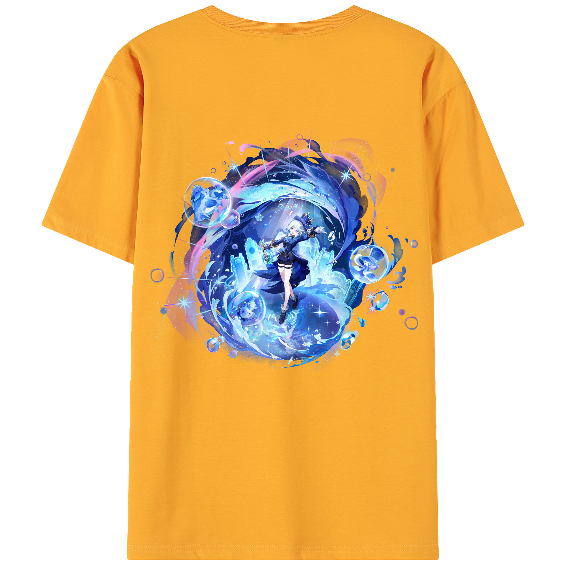 げんし神 フリーナ genshin Furina 綿100％ メンズ半袖Tシャツ（バックプリント） 通気性