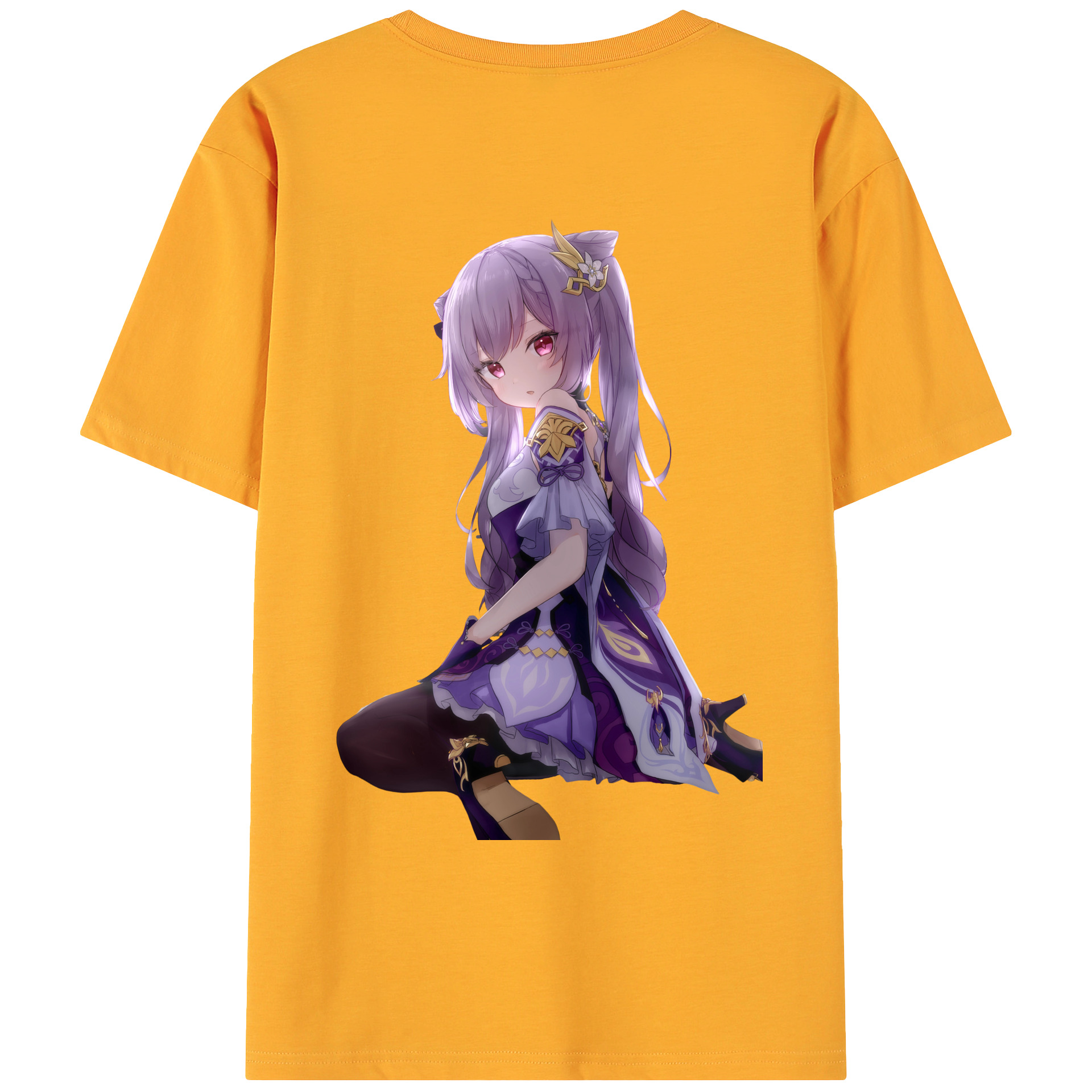 げんし神 刻晴 こくせい genshin Kokusei 綿100％ メンズ半袖Tシャツ（バックプリント） 通気性