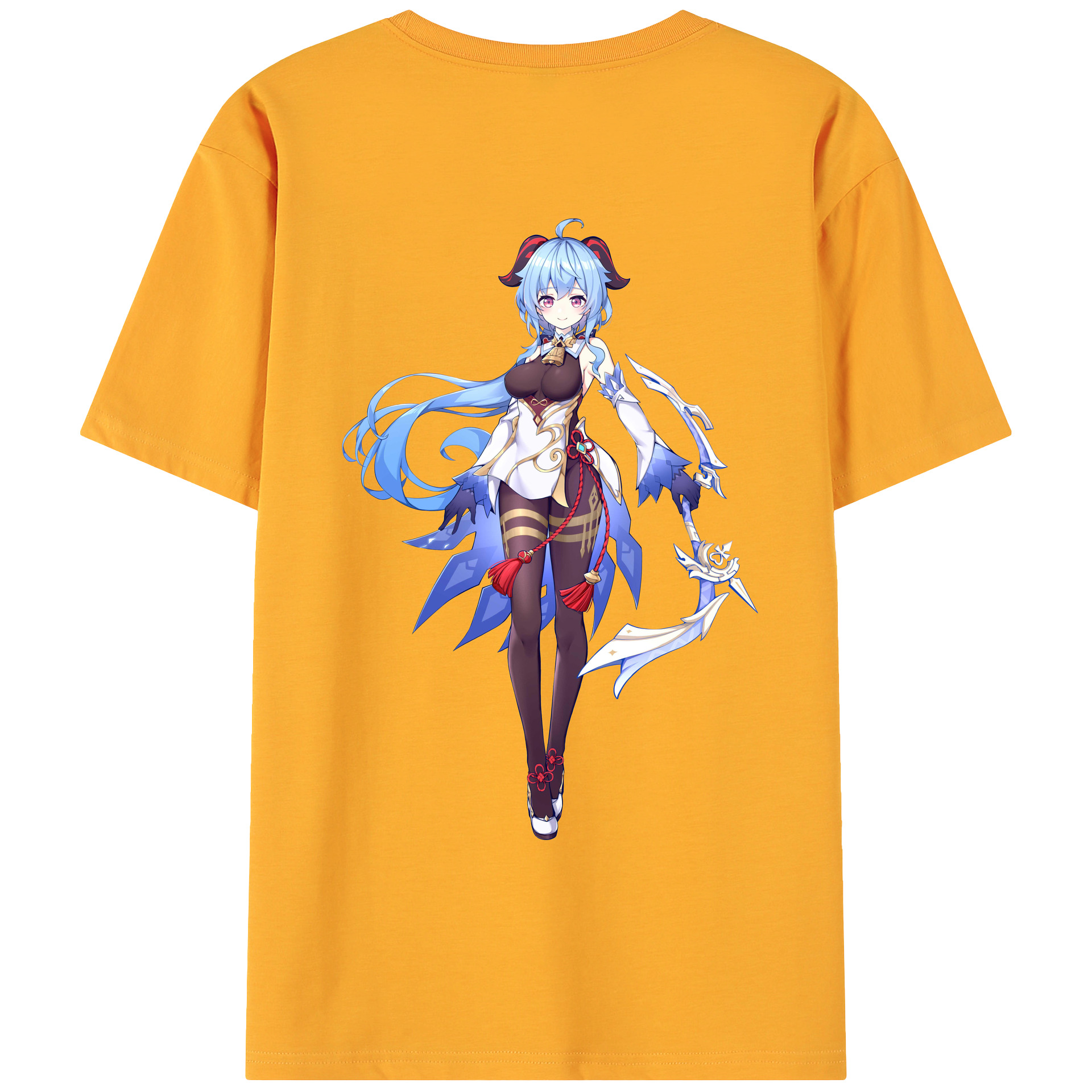 げんし神 甘雨 かんう genshin Ganyu 綿100％ メンズ半袖Tシャツ（バックプリント） 通気性