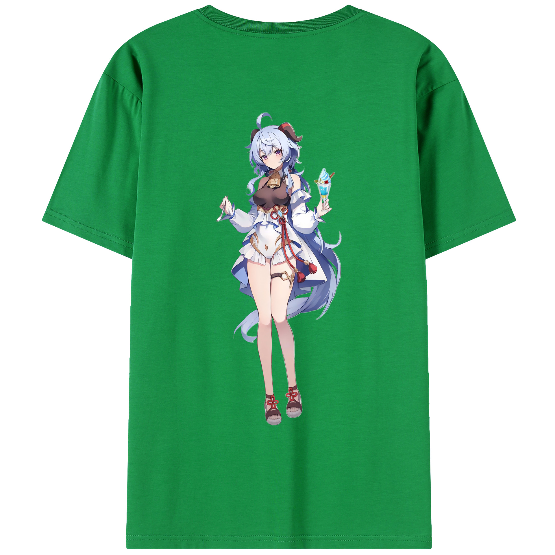 げんし神 甘雨 かんう genshin Ganyu 綿100％ メンズ半袖Tシャツ（バックプリント） 通気性