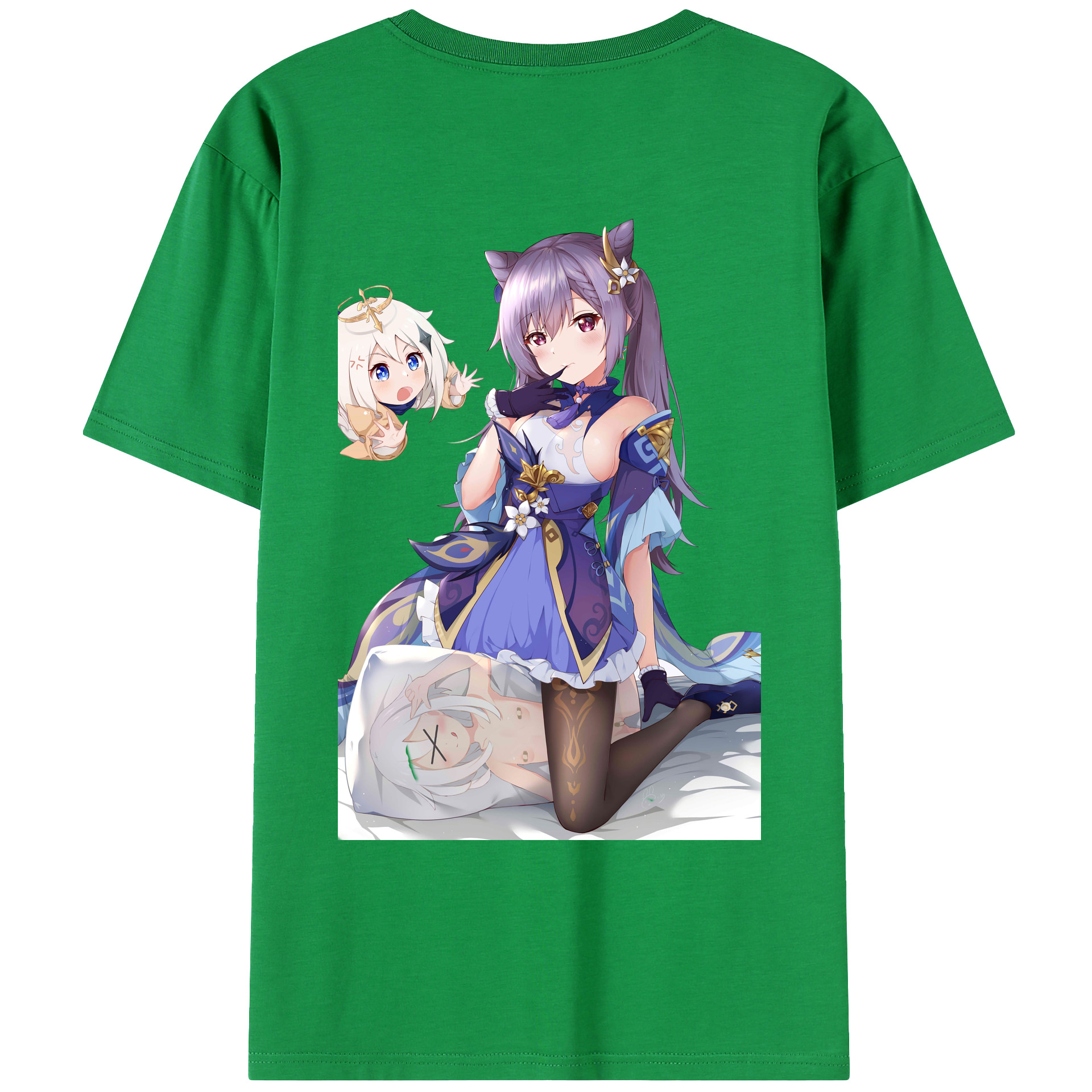 げんし神 刻晴 こくせい genshin Kokusei 綿100％ メンズ半袖Tシャツ（バックプリント） 通気性