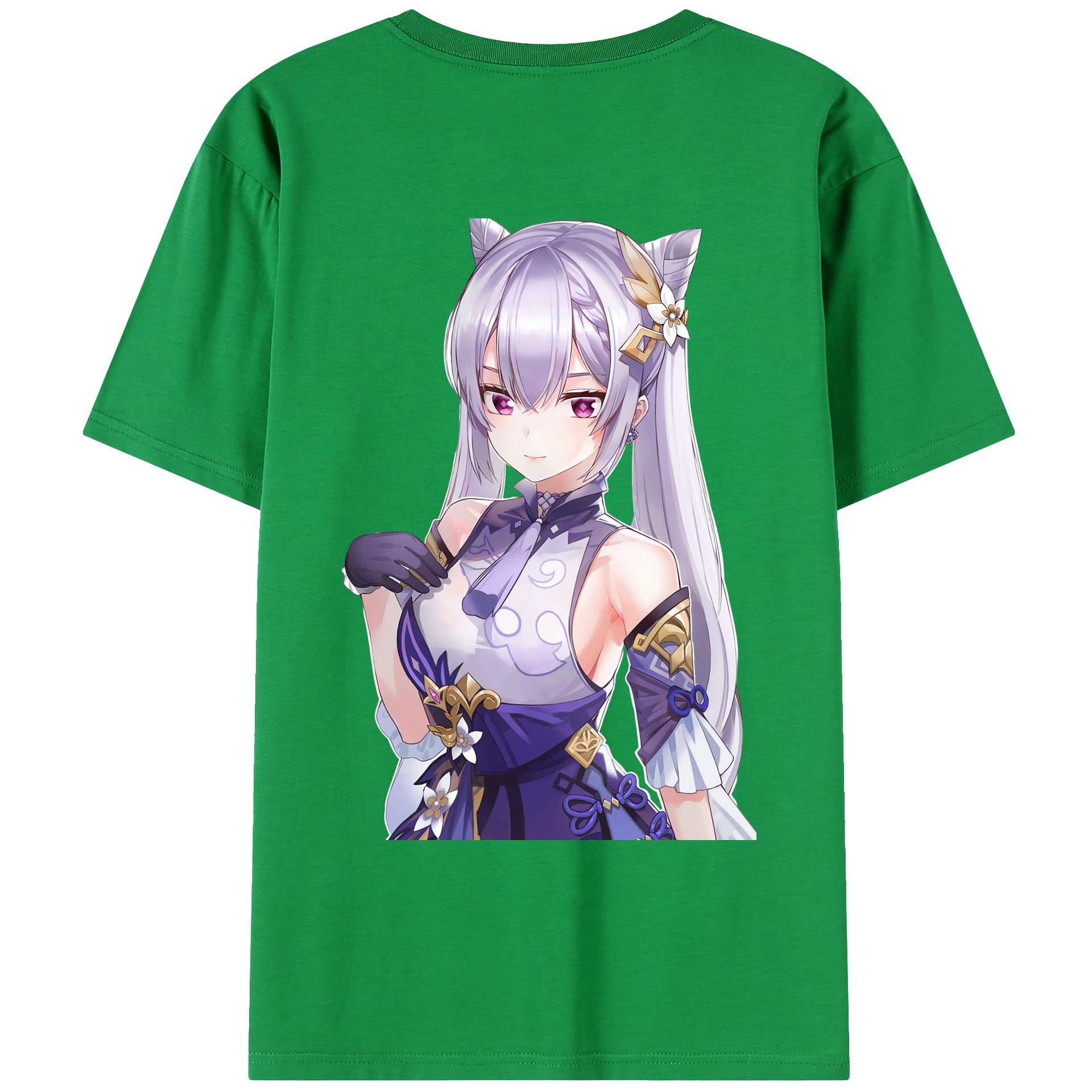 げんし神 刻晴 こくせい genshin Kokusei 綿100％ メンズ半袖Tシャツ（バックプリント） 通気性