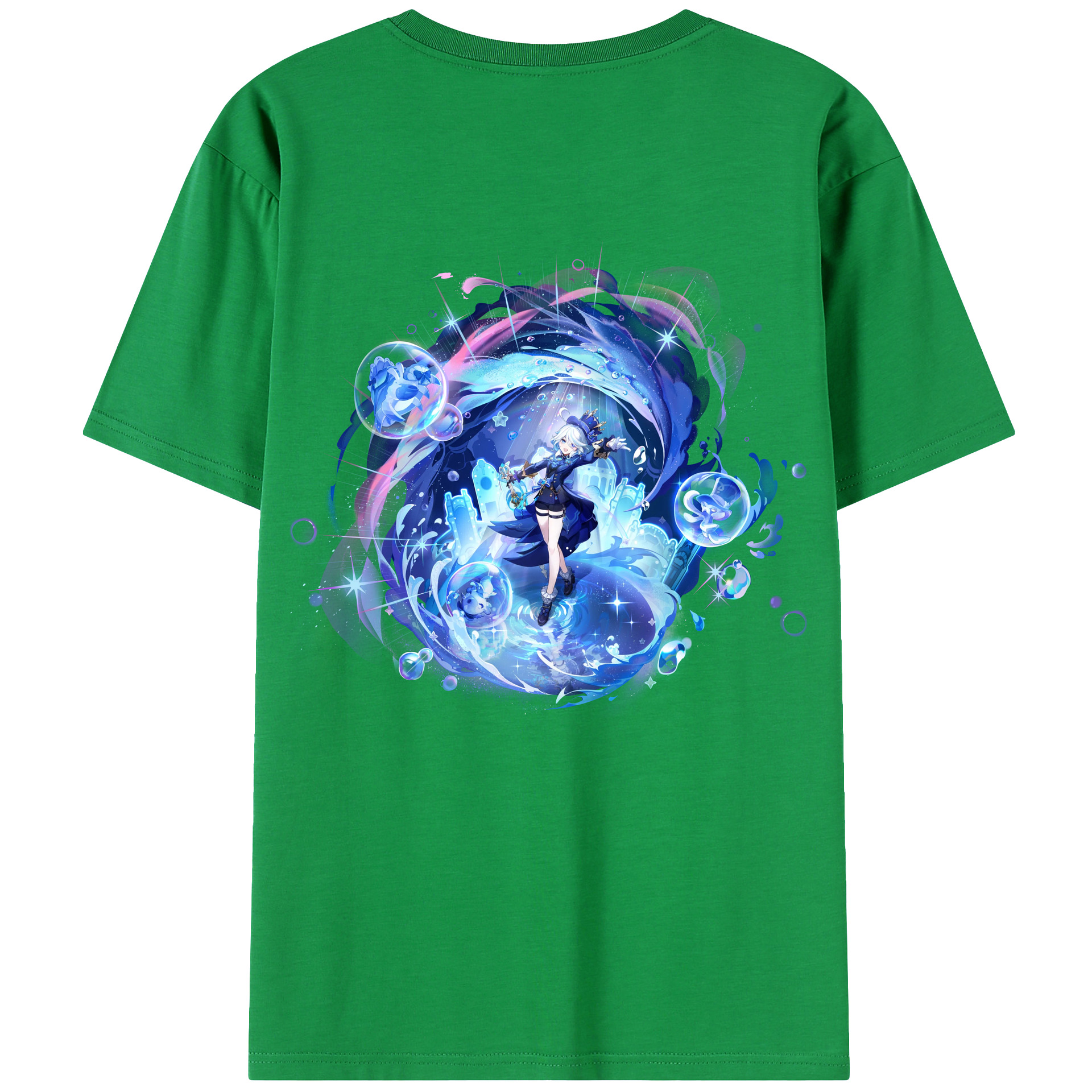 げんし神 フリーナ genshin Furina 綿100％ メンズ半袖Tシャツ（バックプリント） 通気性