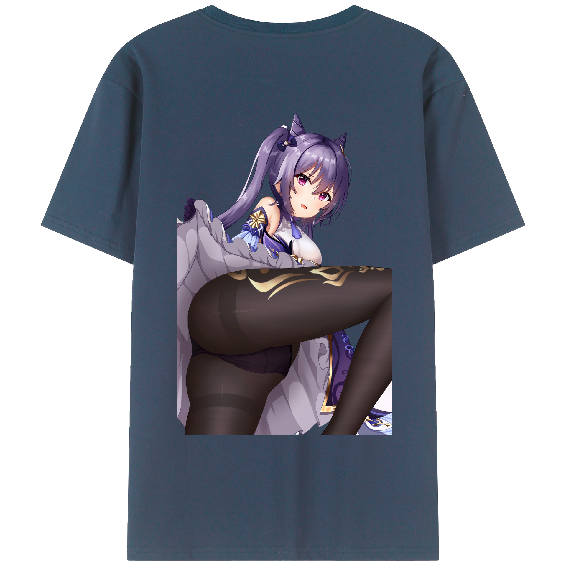 げんし神 刻晴 こくせい genshin Kokusei 綿100％ メンズ半袖Tシャツ（バックプリント） 通気性