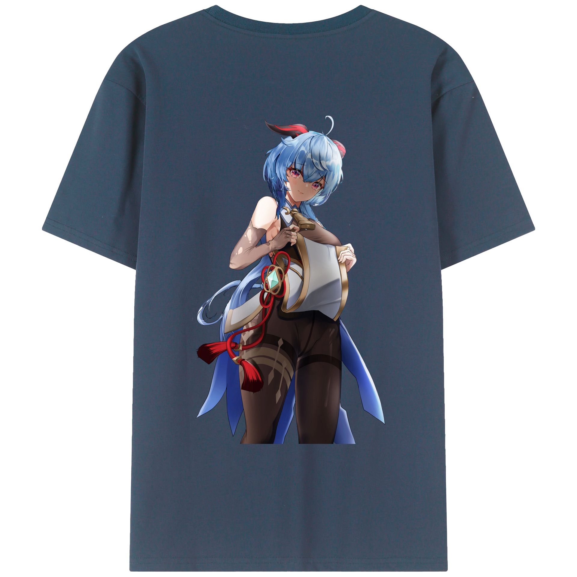 げんし神 甘雨 かんう genshin Ganyu 綿100％ メンズ半袖Tシャツ（バックプリント） 通気性