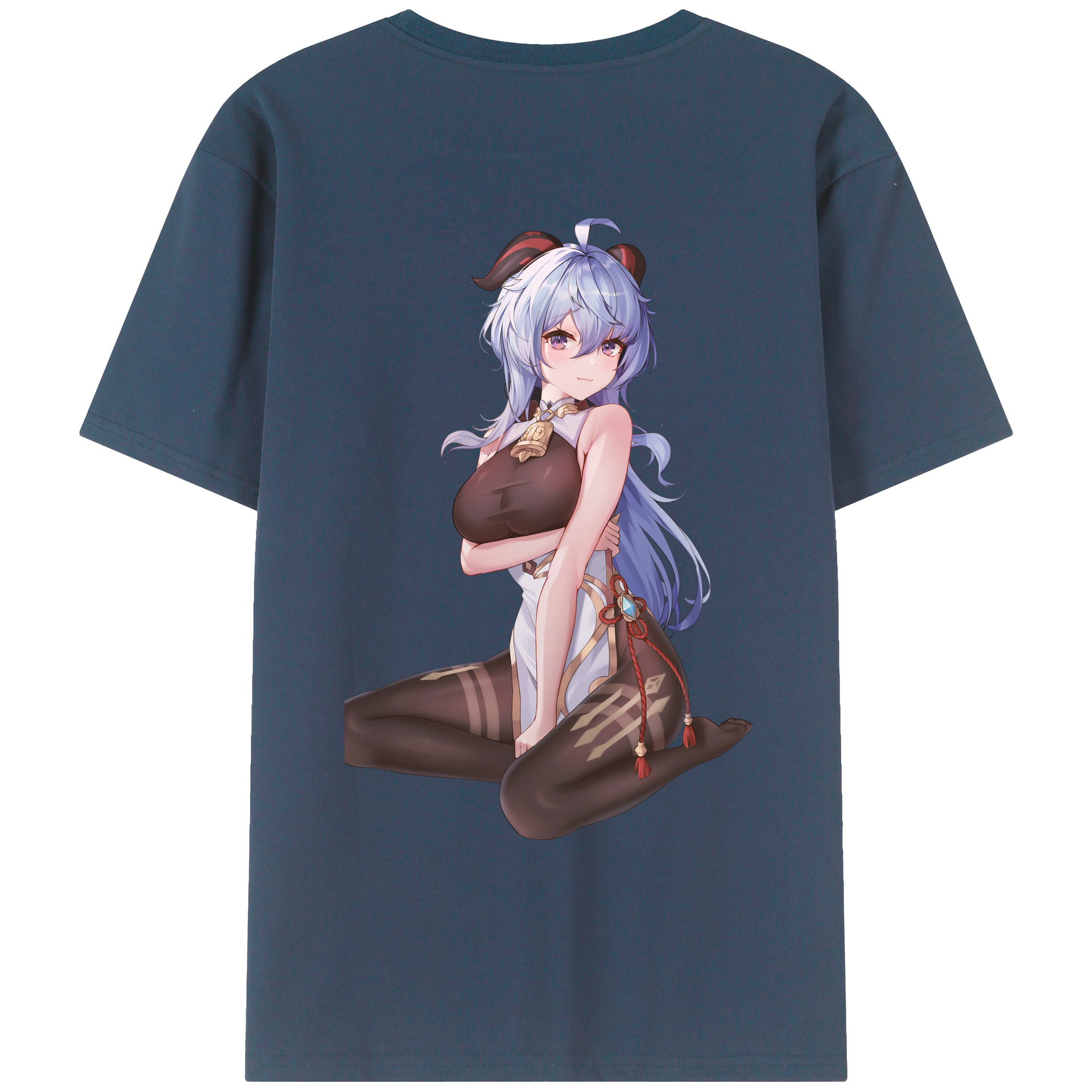 げんし神 甘雨 かんう genshin Ganyu 綿100％ メンズ半袖Tシャツ（バックプリント） 通気性