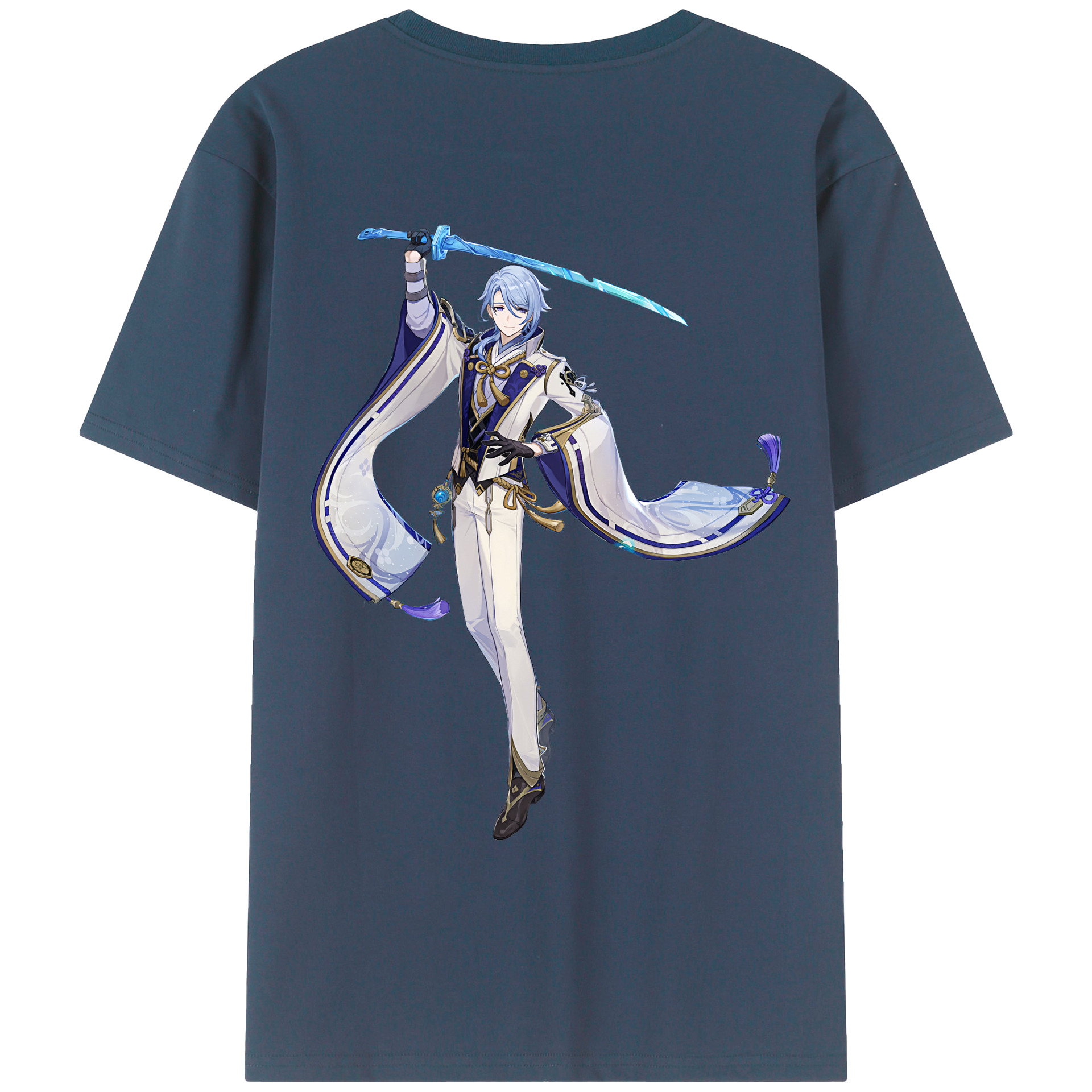 げんし神 神里綾人 かみさとあやと genshin Kamisato Ayato 綿100％ メンズ半袖Tシャツ（バックプリント） 通気性