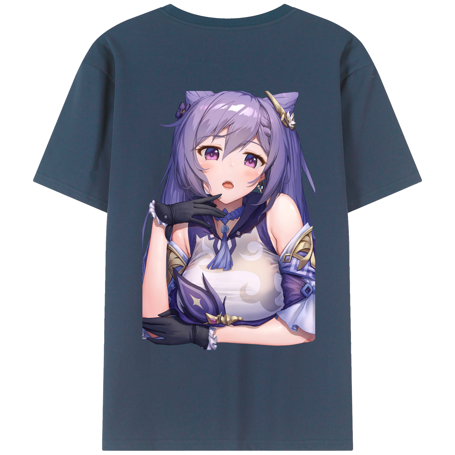 げんし神 刻晴 こくせい genshin Kokusei 綿100％ メンズ半袖Tシャツ（バックプリント） 通気性