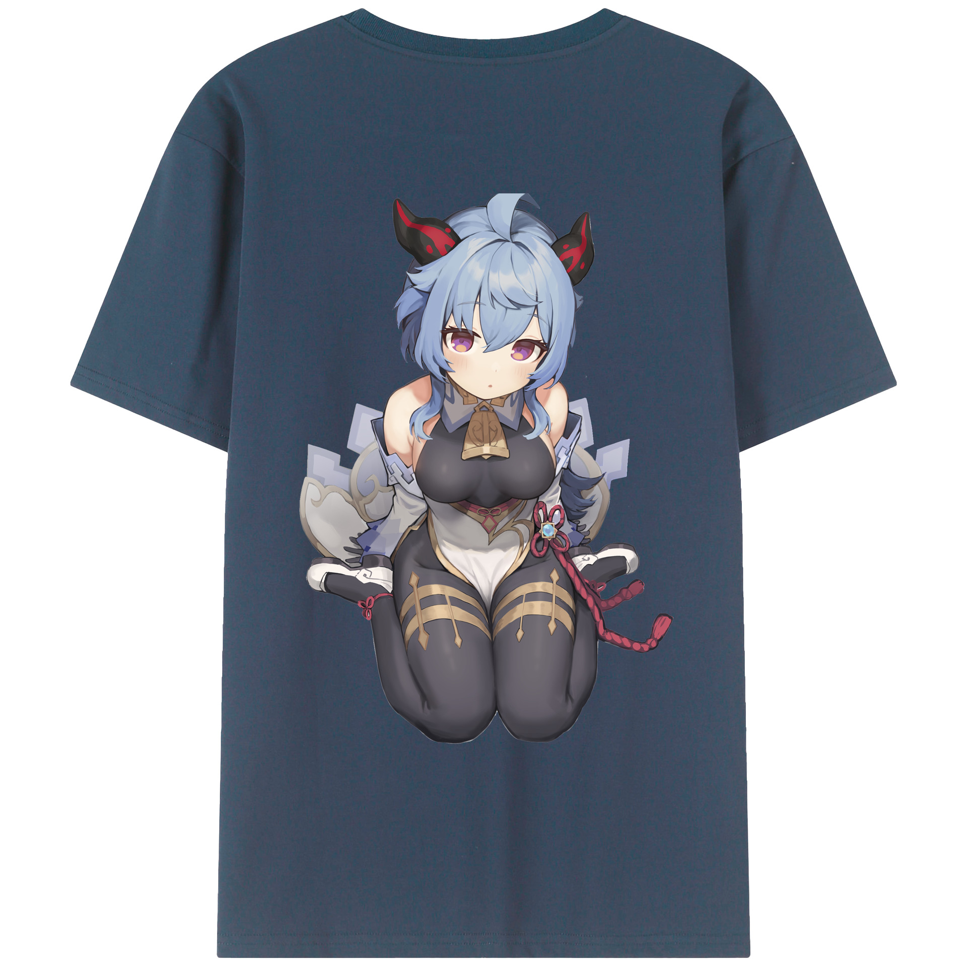 げんし神 甘雨 かんう genshin Ganyu 綿100％ メンズ半袖Tシャツ（バックプリント） 通気性