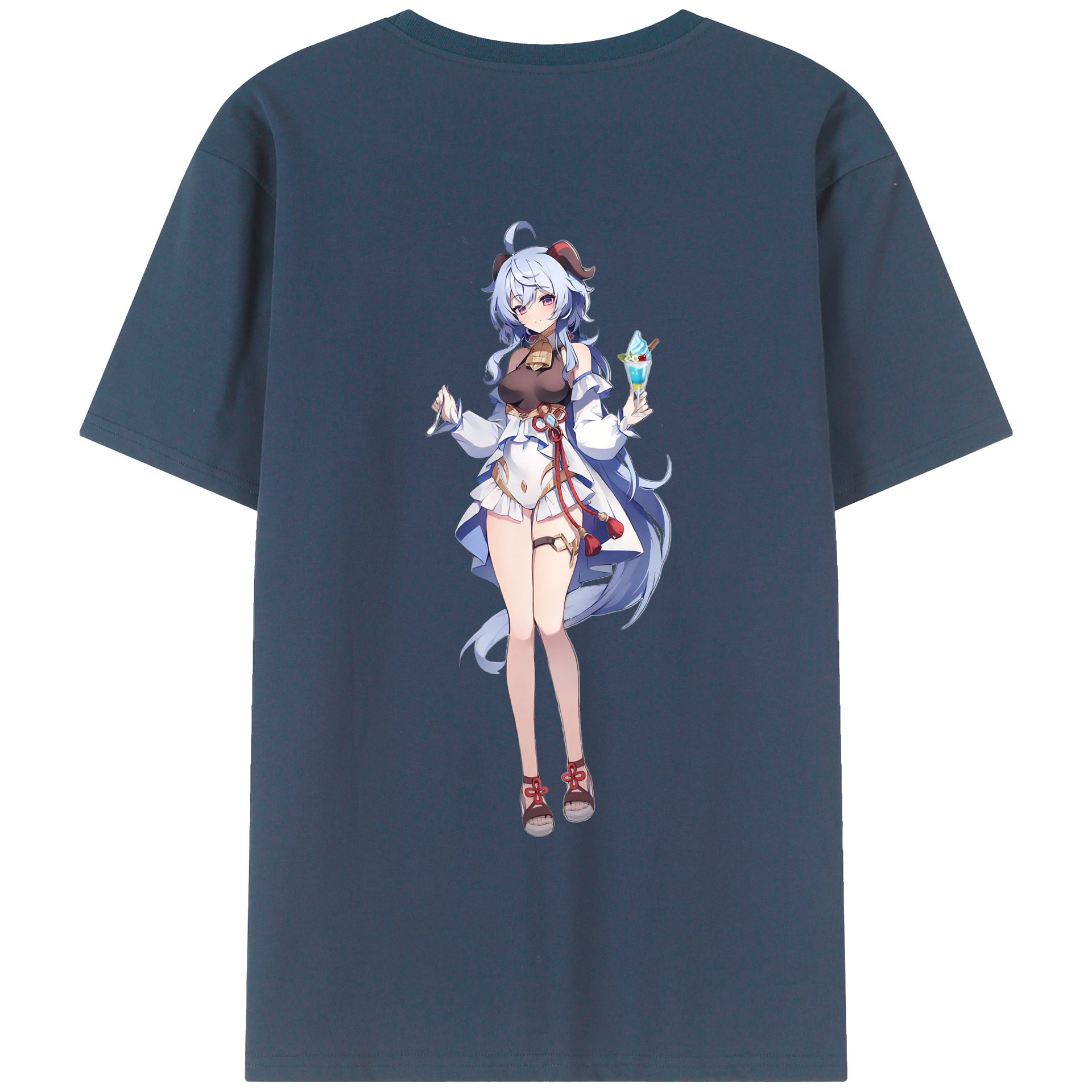 げんし神 甘雨 かんう genshin Ganyu 綿100％ メンズ半袖Tシャツ（バックプリント） 通気性