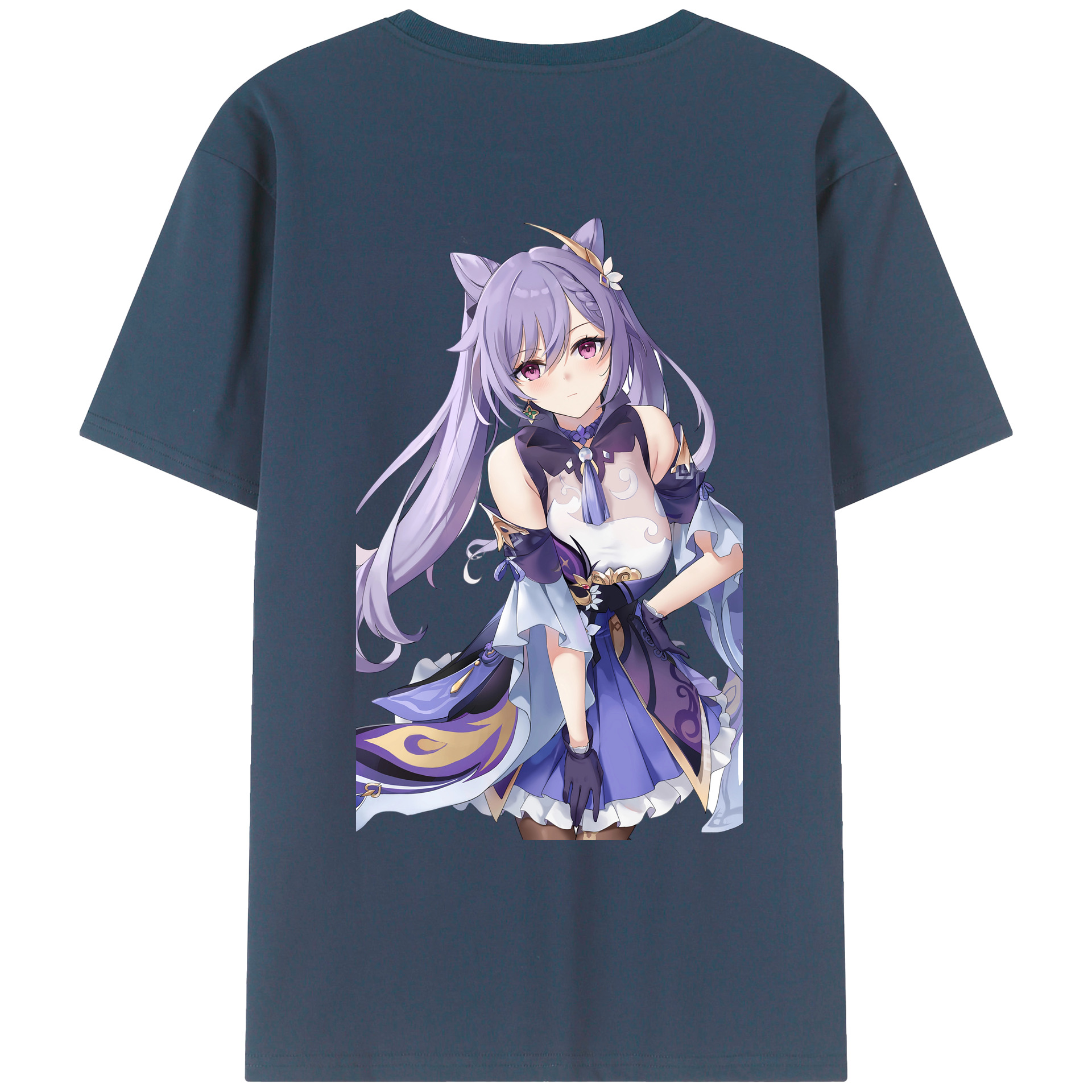 げんし神 刻晴 こくせい genshin Kokusei 綿100％ メンズ半袖Tシャツ（バックプリント） 通気性