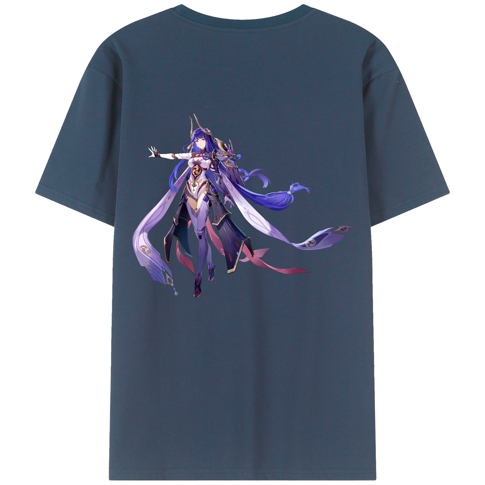 げんし神 雷電将軍 らいでんしょうぐん genshin Raiden Shogun 綿100％ メンズ半袖Tシャツ（バックプリント） 通気性