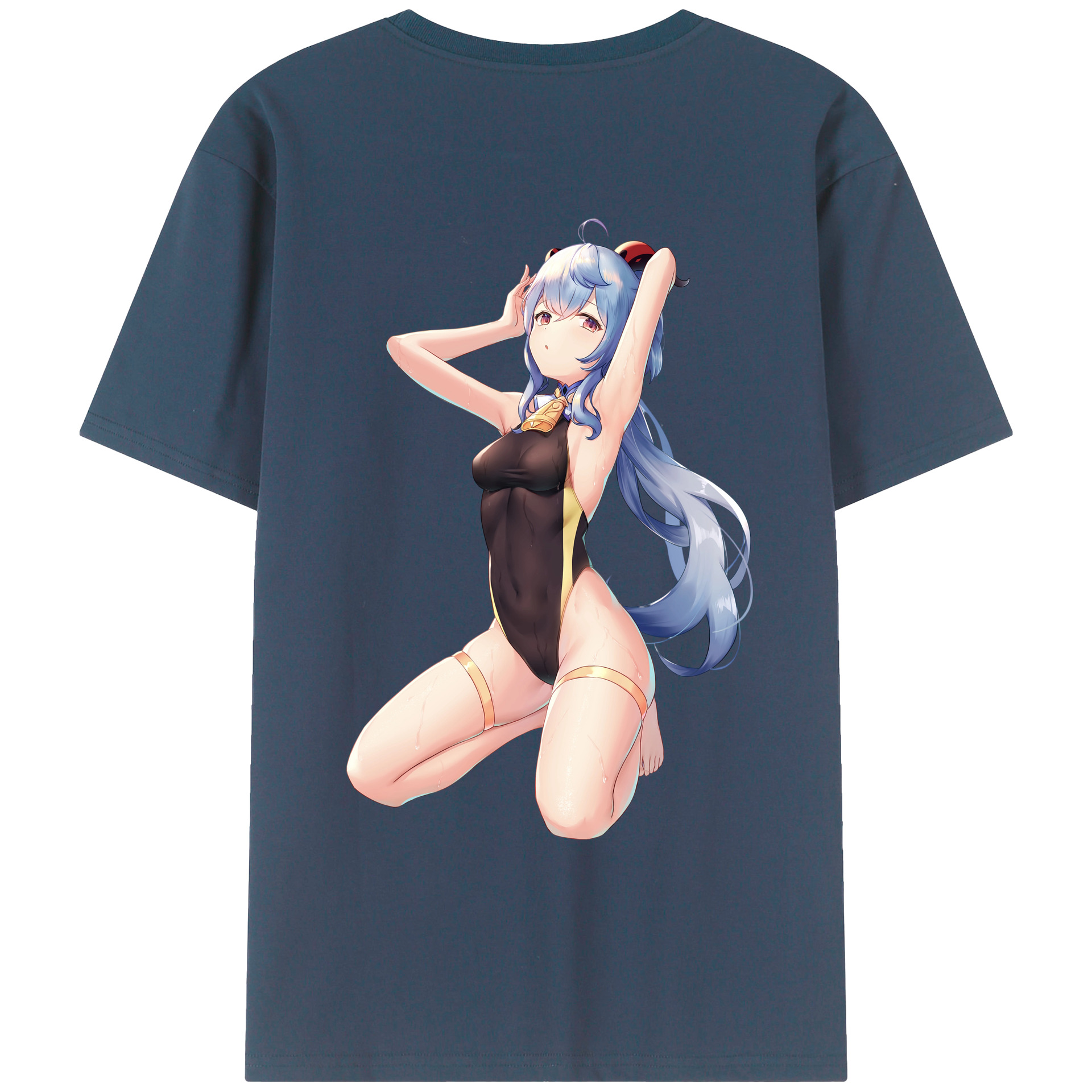 げんし神 甘雨 かんう genshin Ganyu 綿100％ メンズ半袖Tシャツ（バックプリント） 通気性