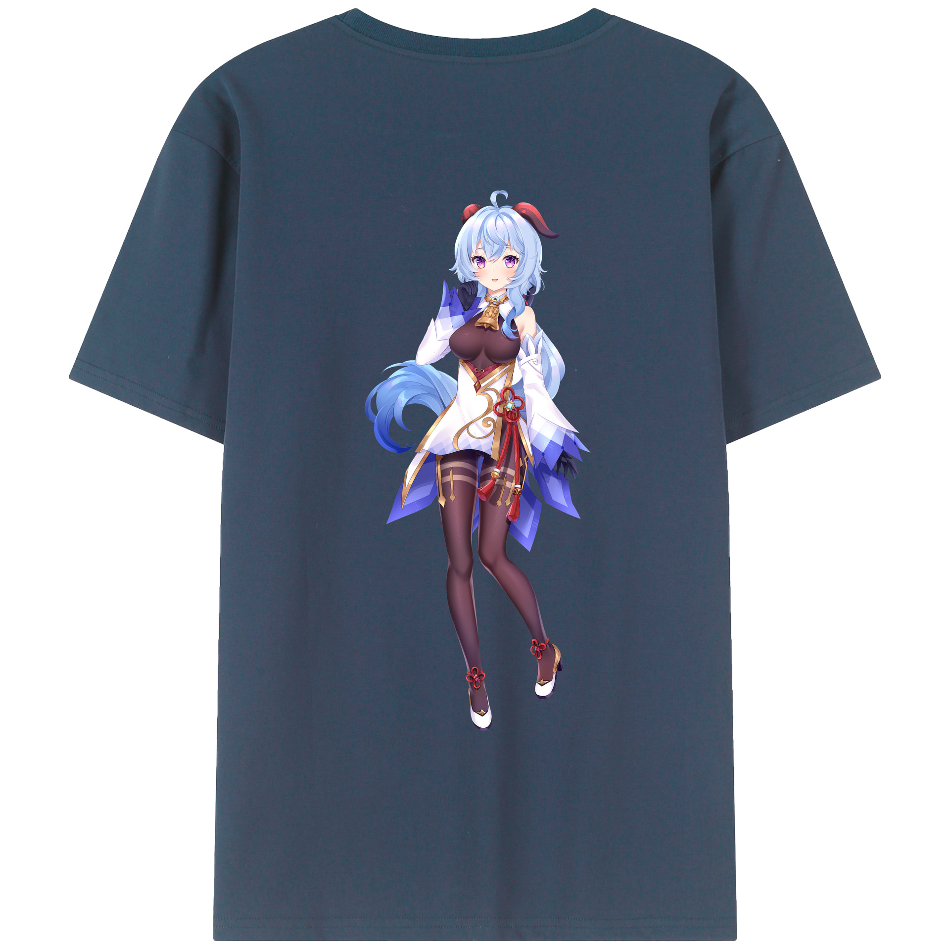 げんし神 甘雨 かんう genshin Ganyu 綿100％ メンズ半袖Tシャツ（バックプリント） 通気性