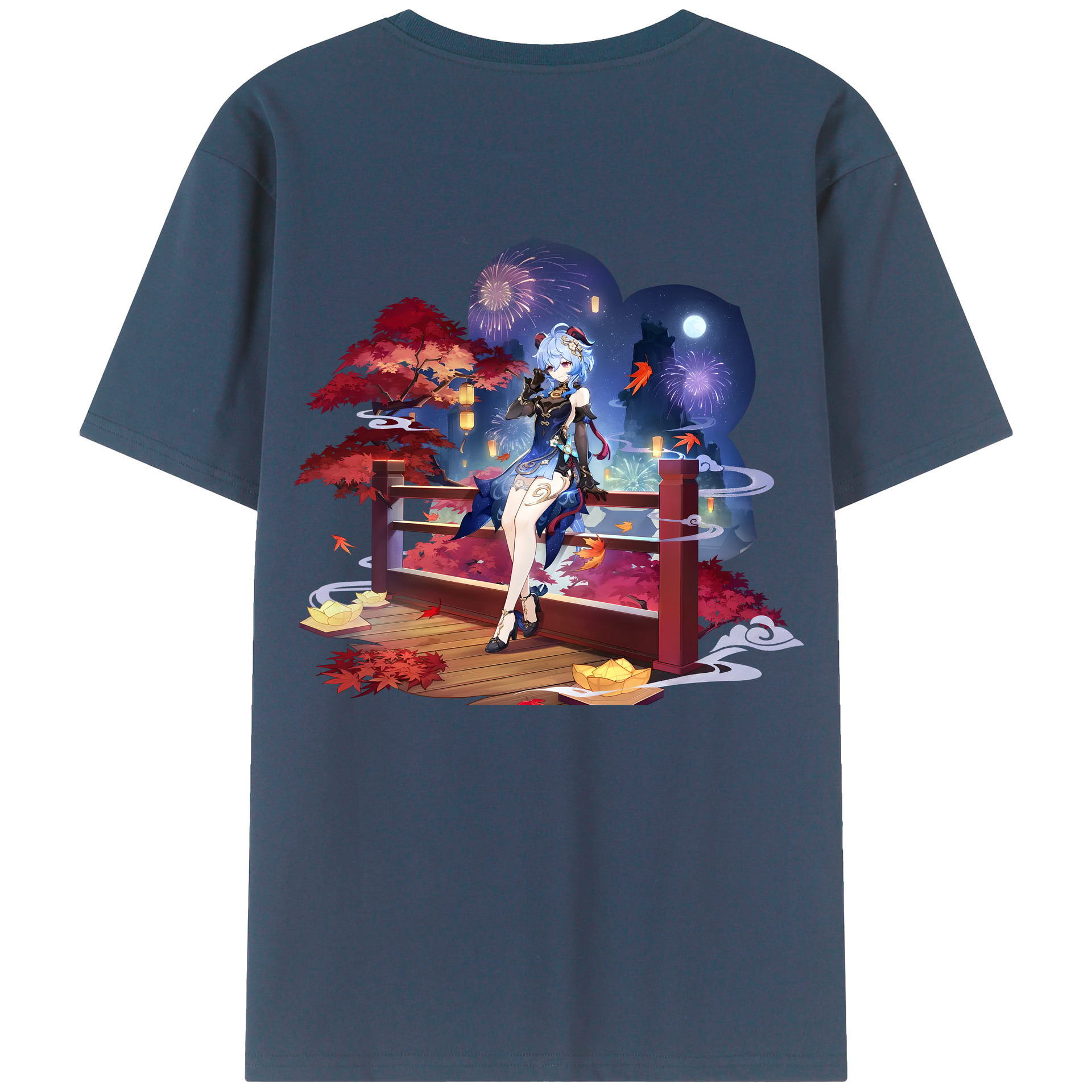 げんし神 甘雨 かんう genshin Ganyu 綿100％ メンズ半袖Tシャツ（バックプリント） 通気性