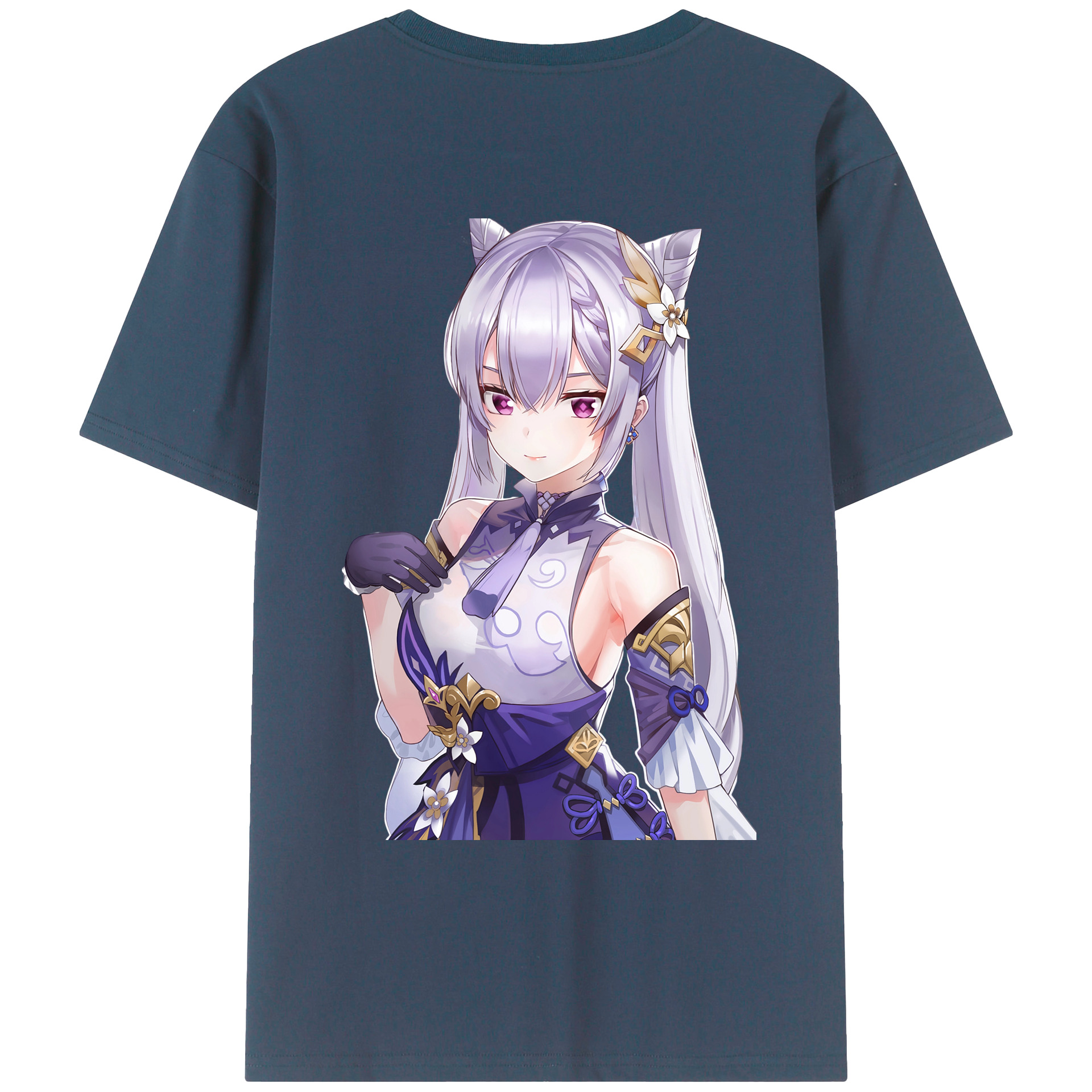 げんし神 刻晴 こくせい genshin Kokusei 綿100％ メンズ半袖Tシャツ（バックプリント） 通気性