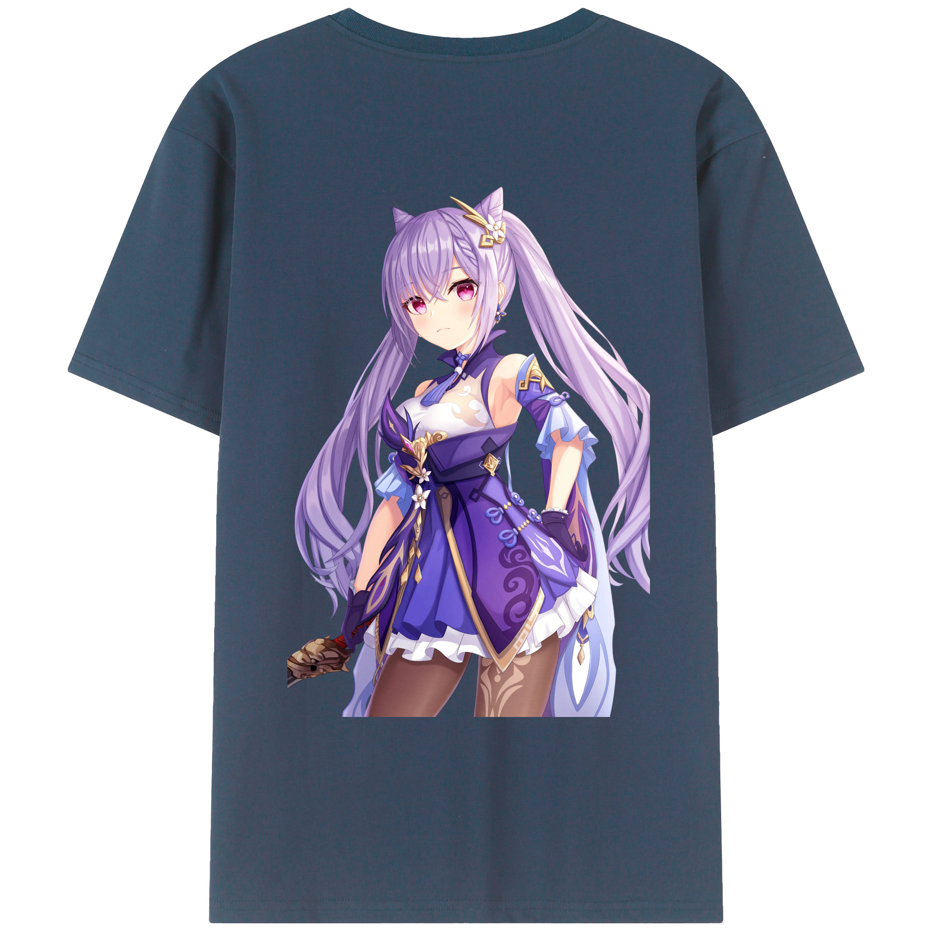 げんし神 刻晴 こくせい genshin Kokusei 綿100％ メンズ半袖Tシャツ（バックプリント） 通気性