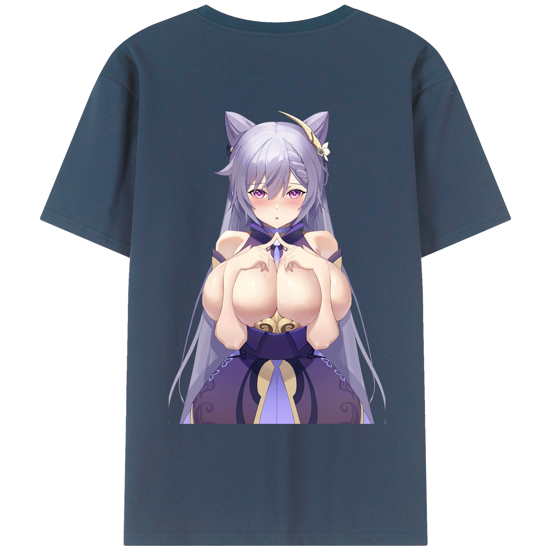 げんし神 刻晴 こくせい genshin Kokusei 綿100％ メンズ半袖Tシャツ（バックプリント） 通気性