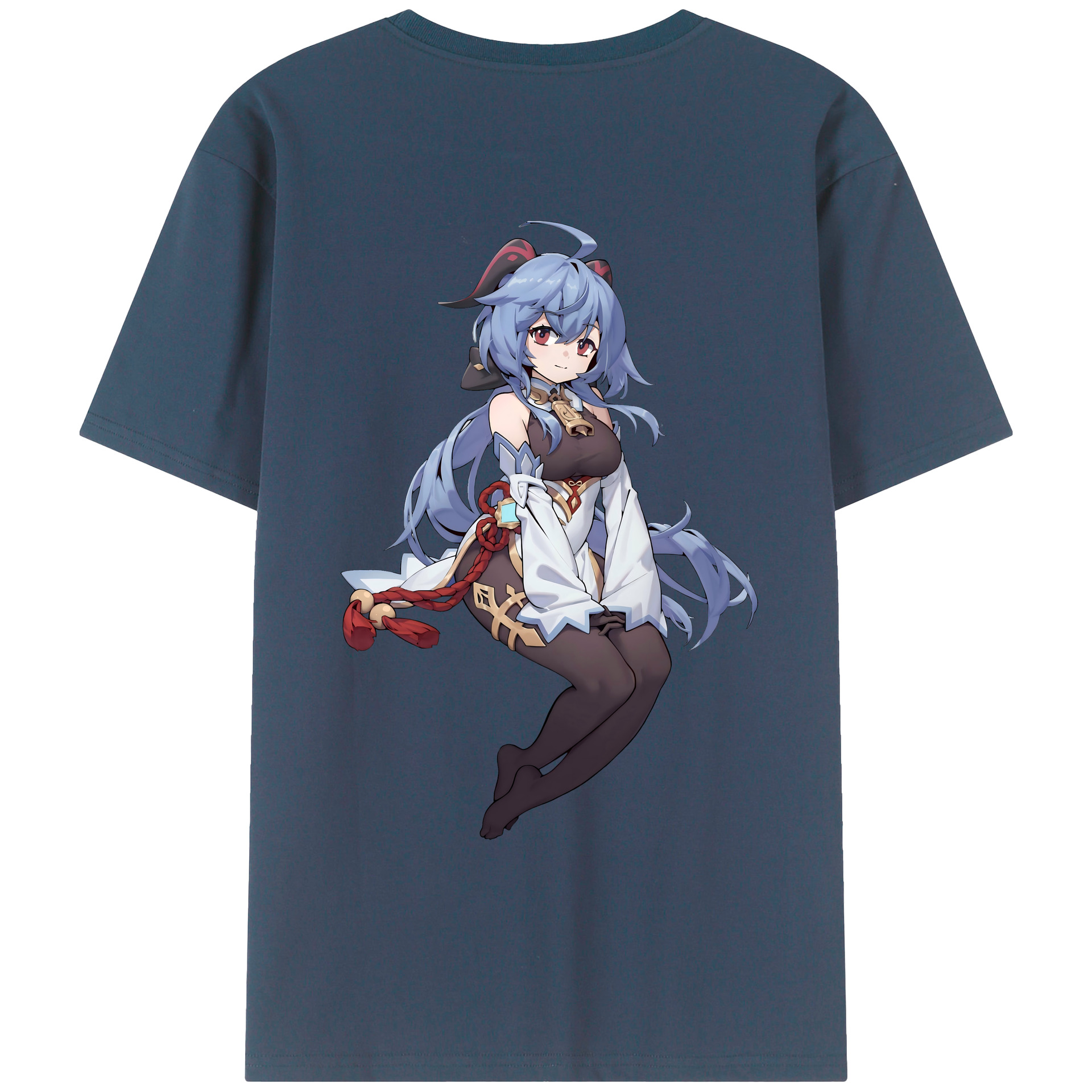 げんし神 甘雨 かんう genshin Ganyu 綿100％ メンズ半袖Tシャツ（バックプリント） 通気性