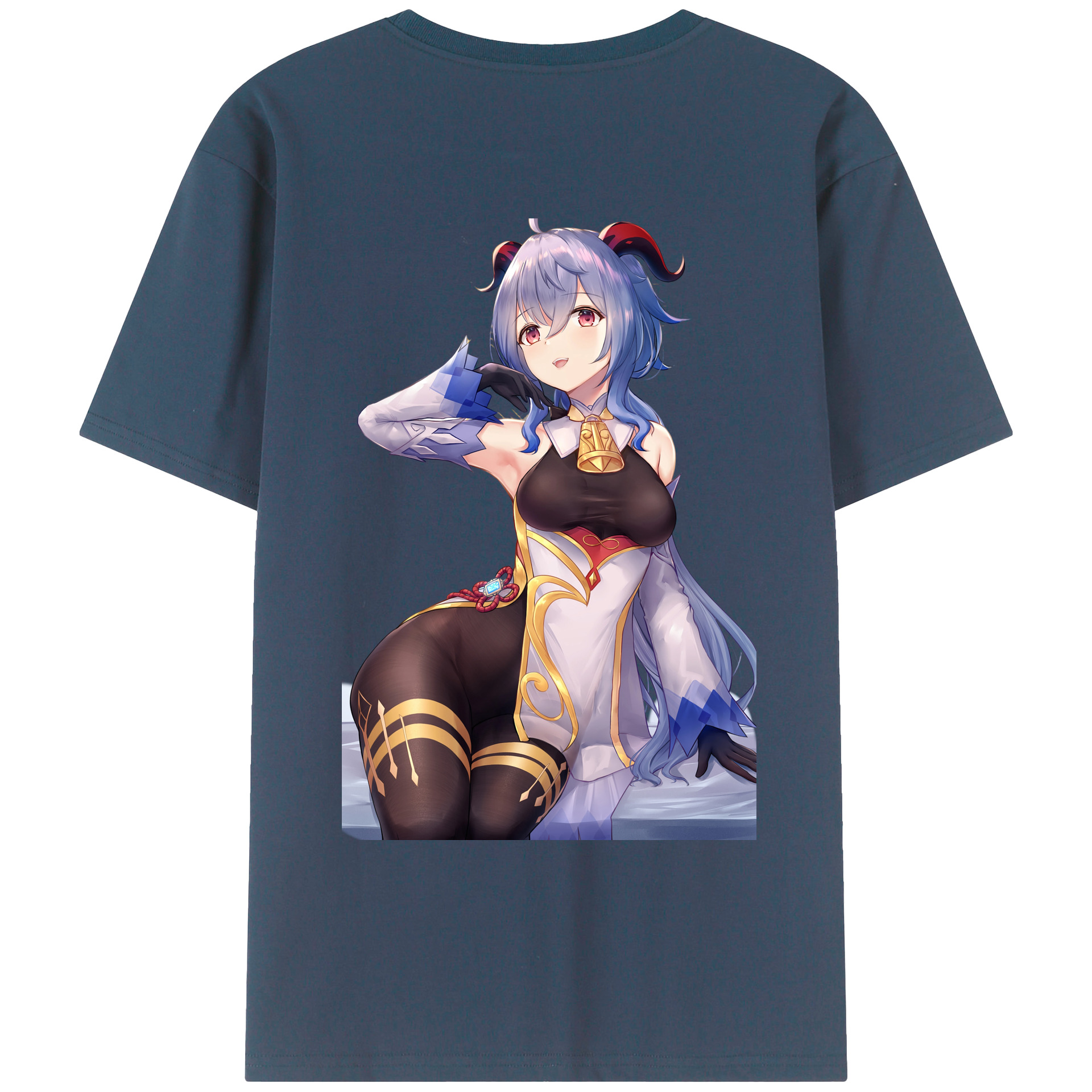 げんし神 甘雨 かんう genshin Ganyu 綿100％ メンズ半袖Tシャツ（バックプリント） 通気性