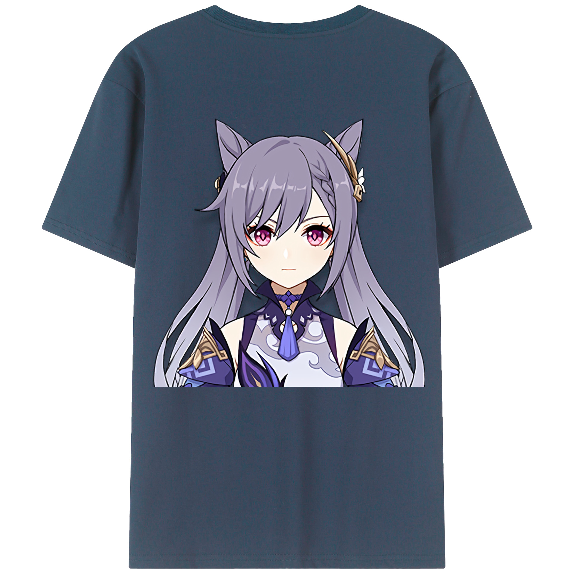 げんし神 刻晴 こくせい genshin Kokusei 綿100％ メンズ半袖Tシャツ（バックプリント） 通気性
