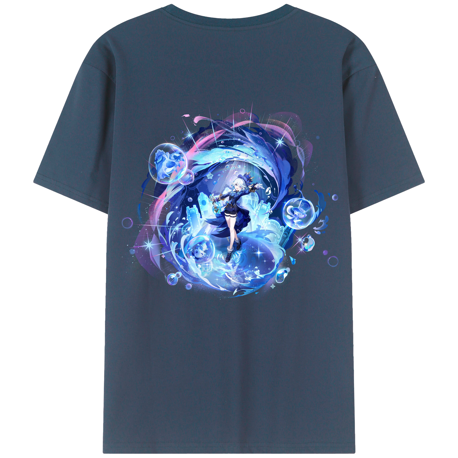 げんし神 フリーナ genshin Furina 綿100％ メンズ半袖Tシャツ（バックプリント） 通気性
