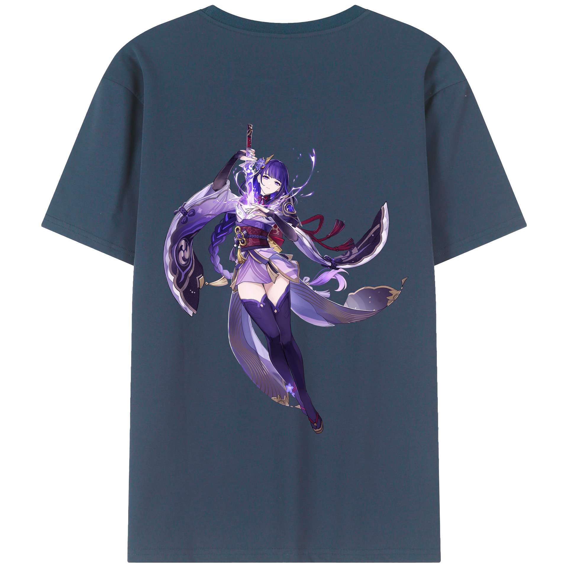 げんし神 雷電将軍 らいでんしょうぐん genshin Raiden Shogun 綿100％ メンズ半袖Tシャツ（バックプリント） 通気性