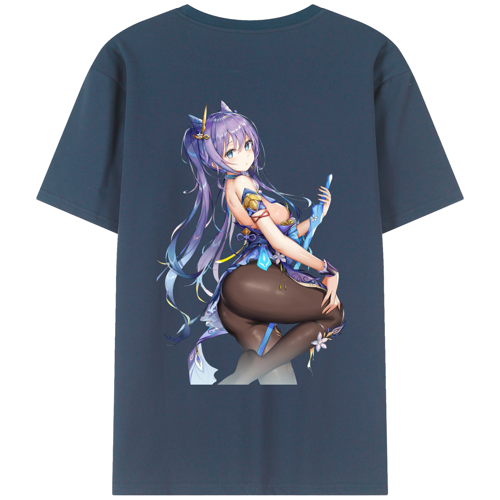 げんし神 刻晴 こくせい genshin Kokusei 綿100％ メンズ半袖Tシャツ（バックプリント） 通気性