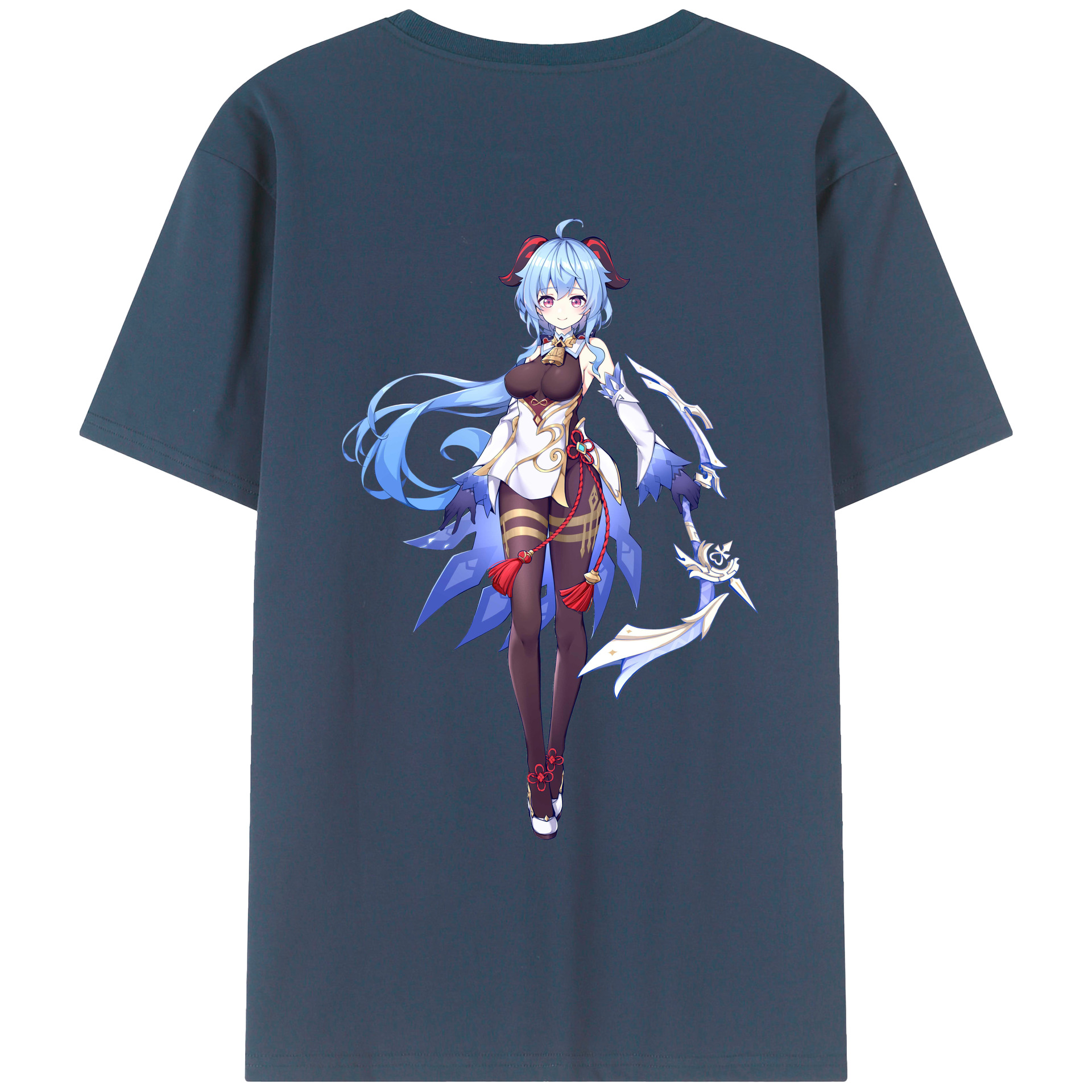 げんし神 甘雨 かんう genshin Ganyu 綿100％ メンズ半袖Tシャツ（バックプリント） 通気性