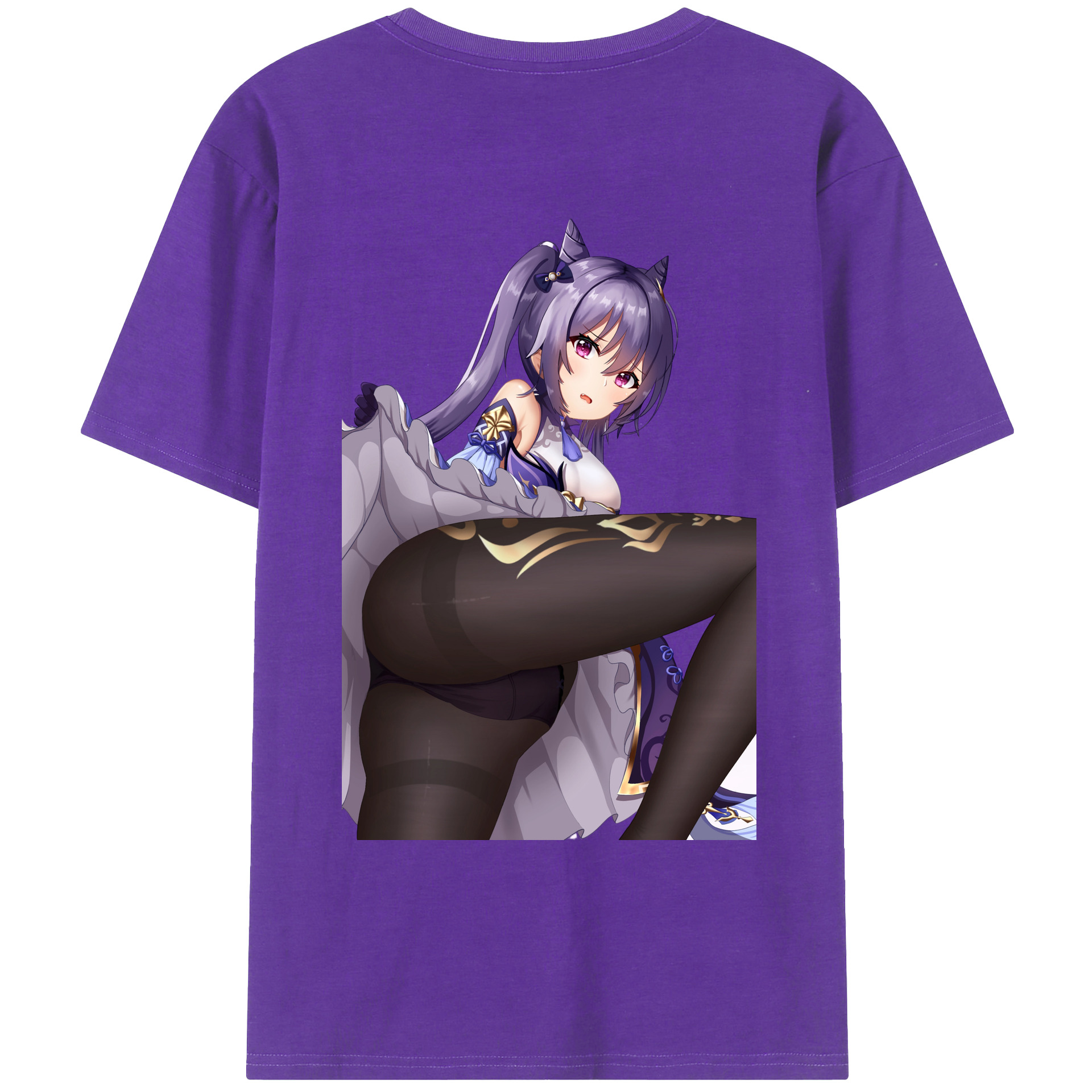 げんし神 刻晴 こくせい genshin Kokusei 綿100％ メンズ半袖Tシャツ（バックプリント） 通気性
