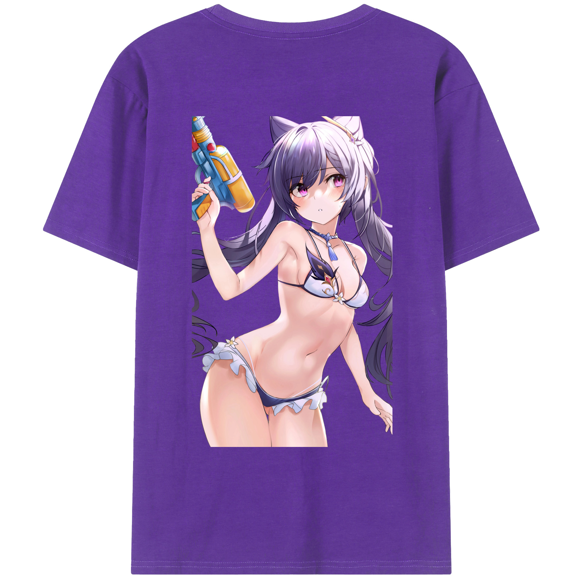 げんし神 刻晴 こくせい genshin Kokusei 綿100％ メンズ半袖Tシャツ（バックプリント） 通気性