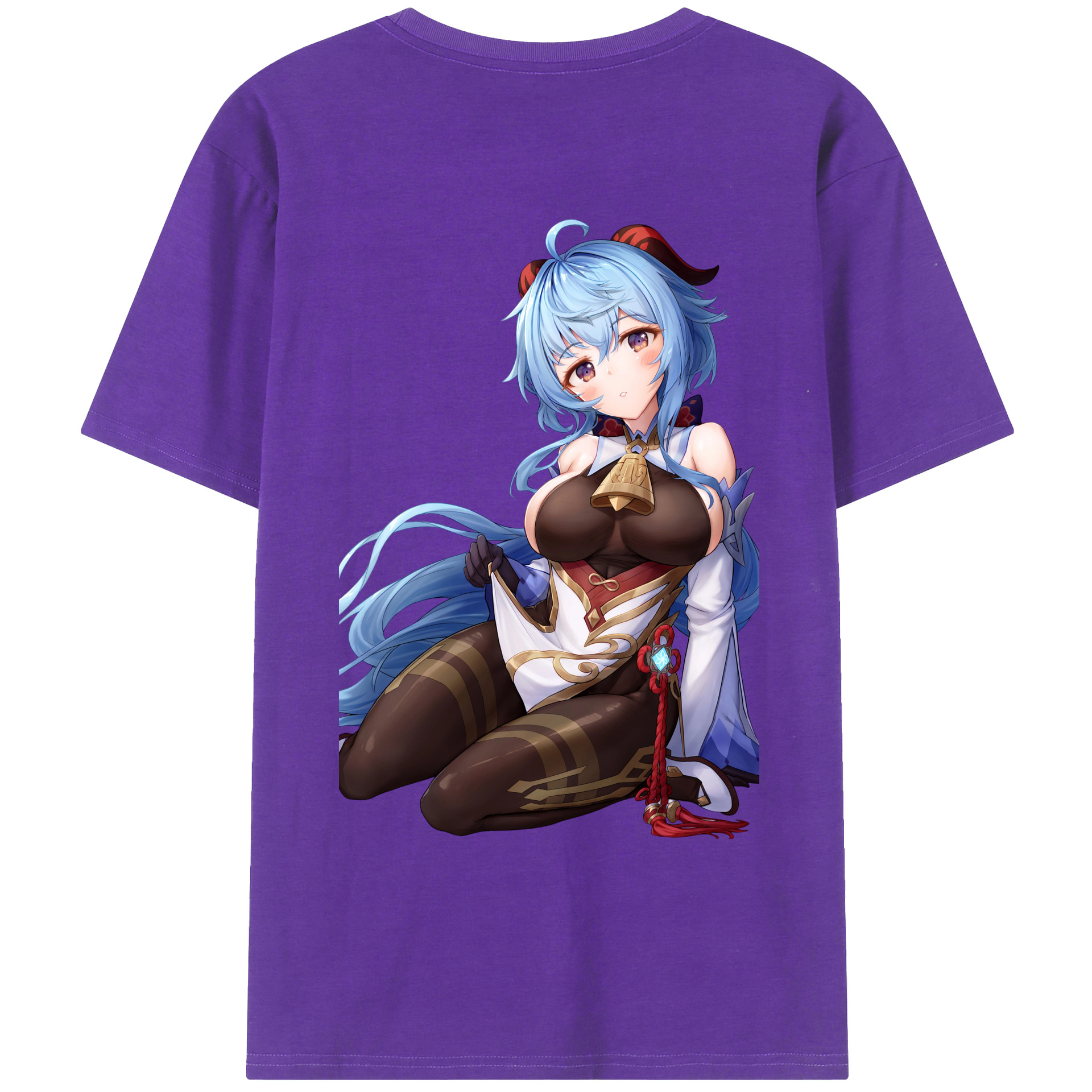 げんし神 甘雨 かんう genshin Ganyu 綿100％ メンズ半袖Tシャツ（バックプリント） 通気性