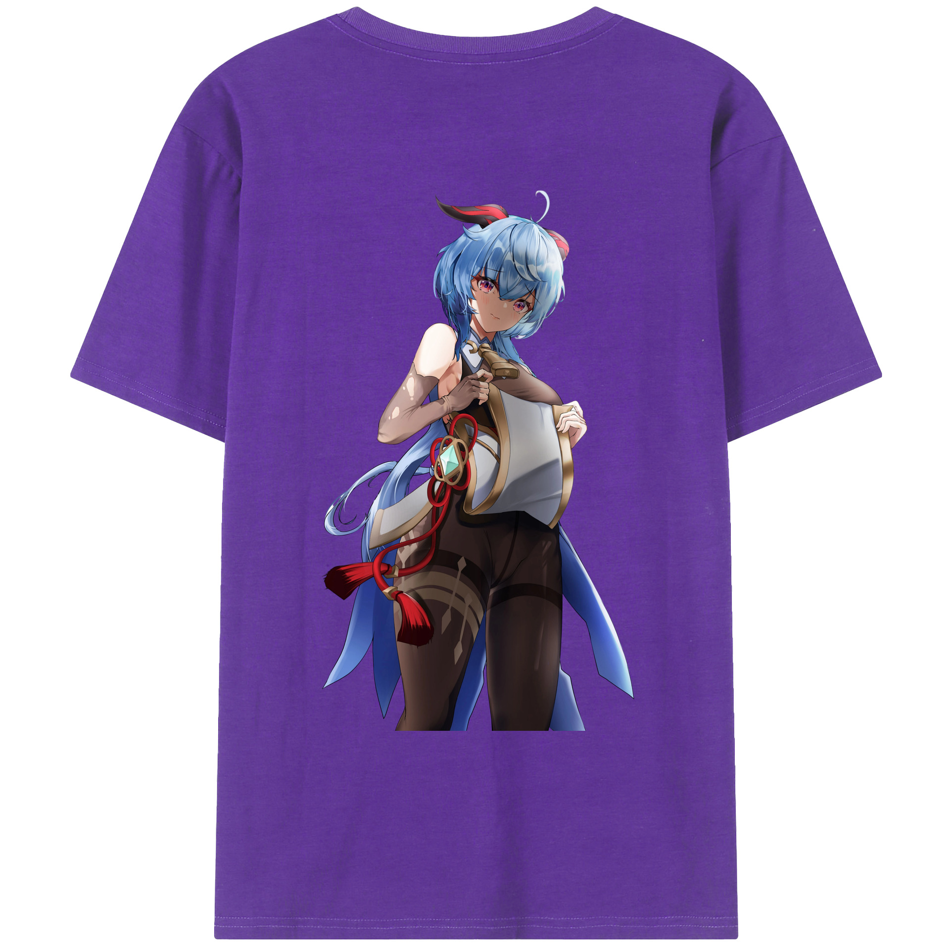 げんし神 甘雨 かんう genshin Ganyu 綿100％ メンズ半袖Tシャツ（バックプリント） 通気性