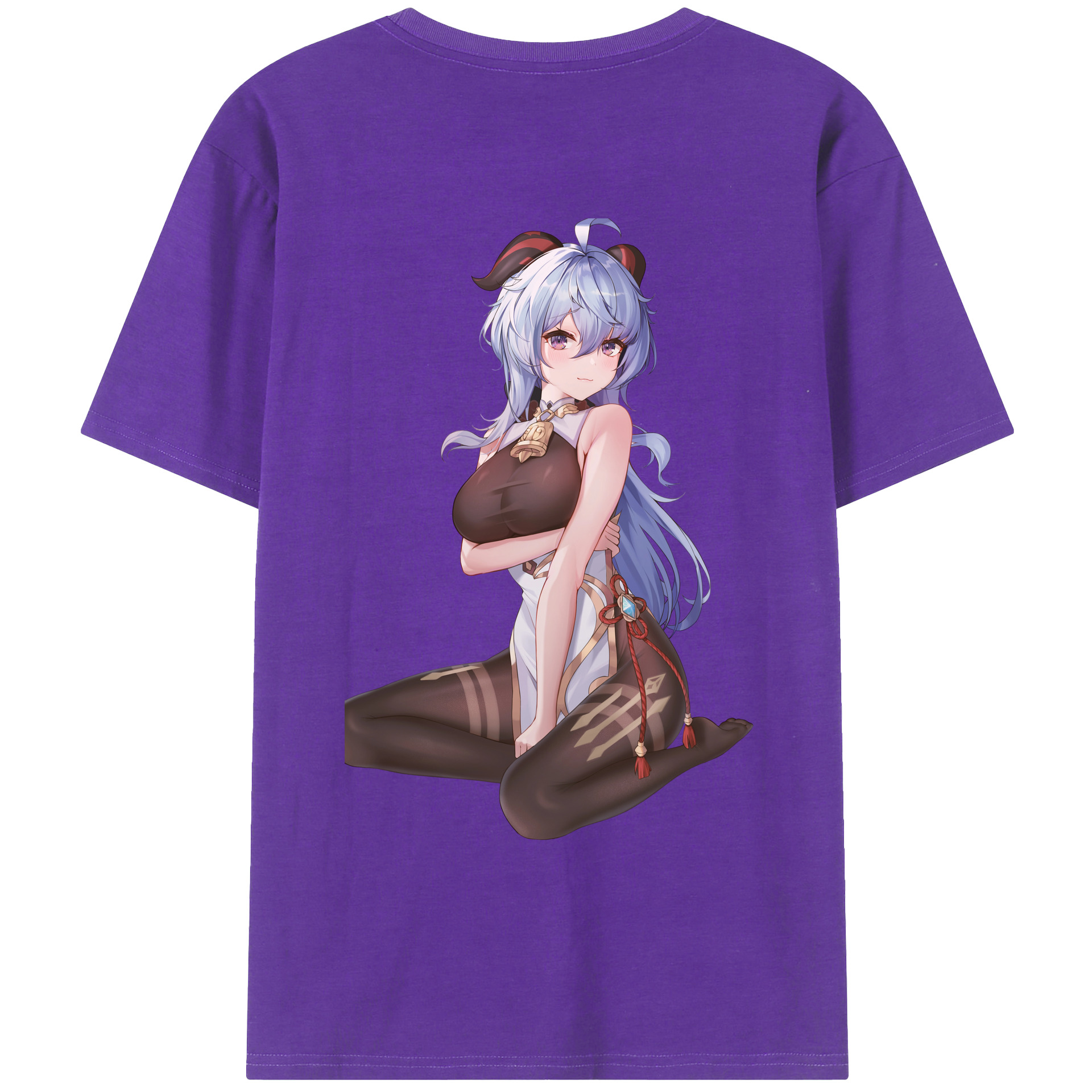 げんし神 甘雨 かんう genshin Ganyu 綿100％ メンズ半袖Tシャツ（バックプリント） 通気性
