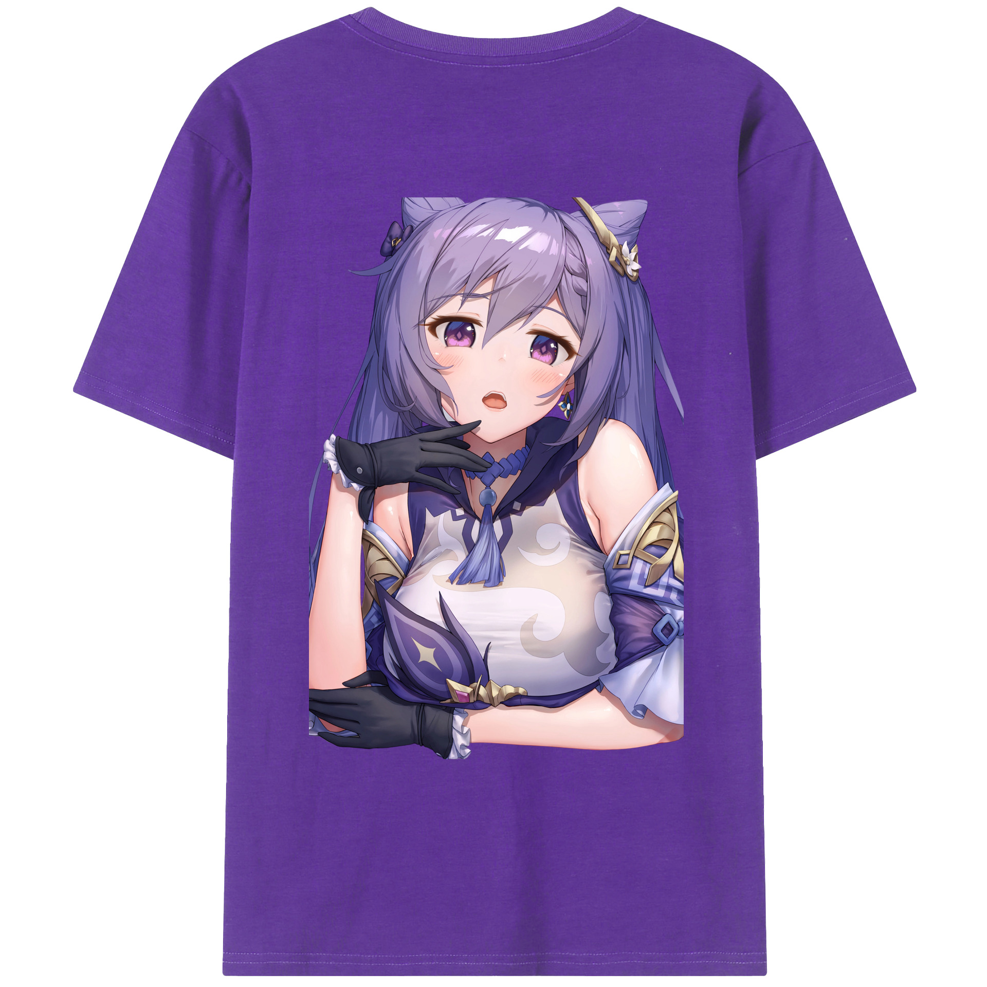 げんし神 刻晴 こくせい genshin Kokusei 綿100％ メンズ半袖Tシャツ（バックプリント） 通気性