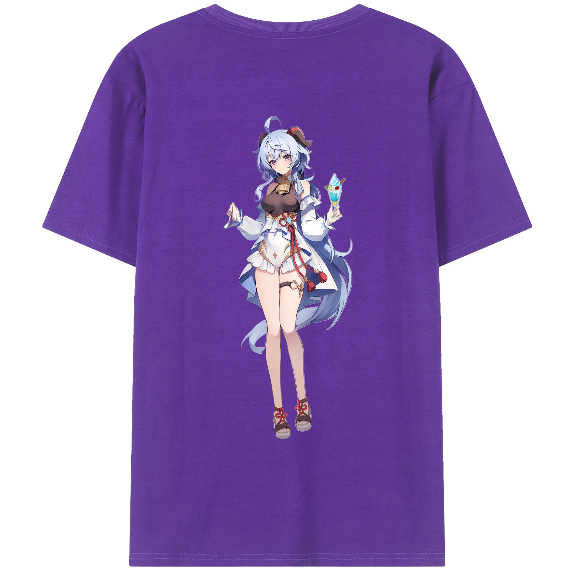げんし神 甘雨 かんう genshin Ganyu 綿100％ メンズ半袖Tシャツ（バックプリント） 通気性