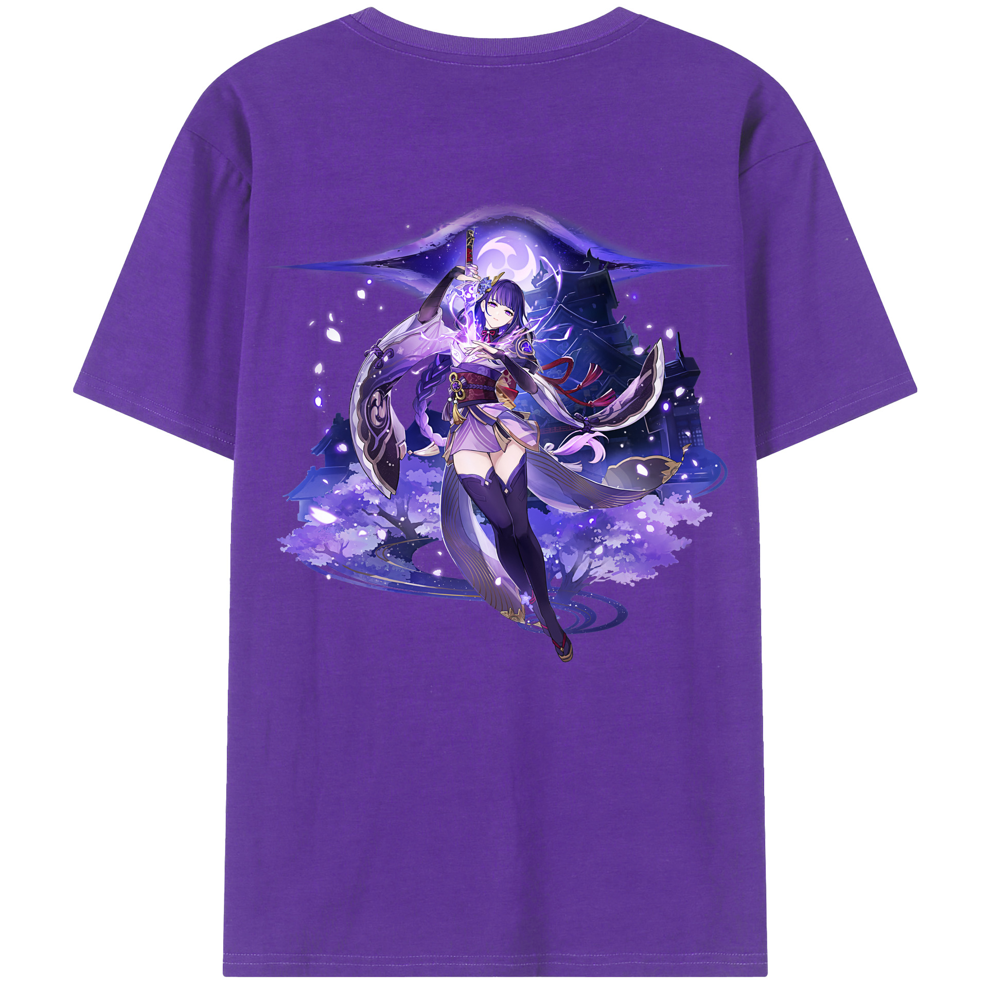 げんし神 雷電将軍 らいでんしょうぐん genshin Raiden Shogun 綿100％ メンズ半袖Tシャツ（バックプリント） 通気性