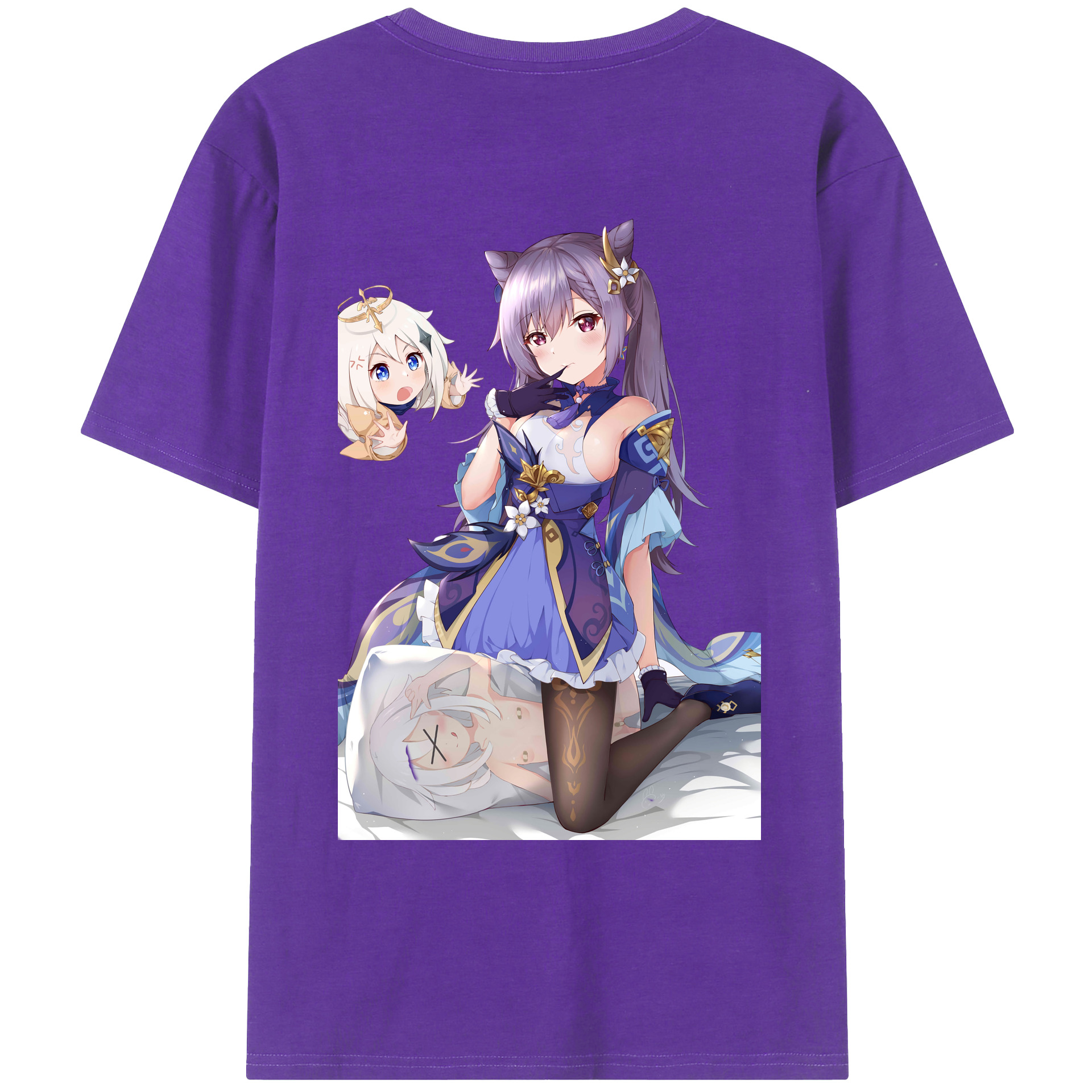 げんし神 刻晴 こくせい genshin Kokusei 綿100％ メンズ半袖Tシャツ（バックプリント） 通気性