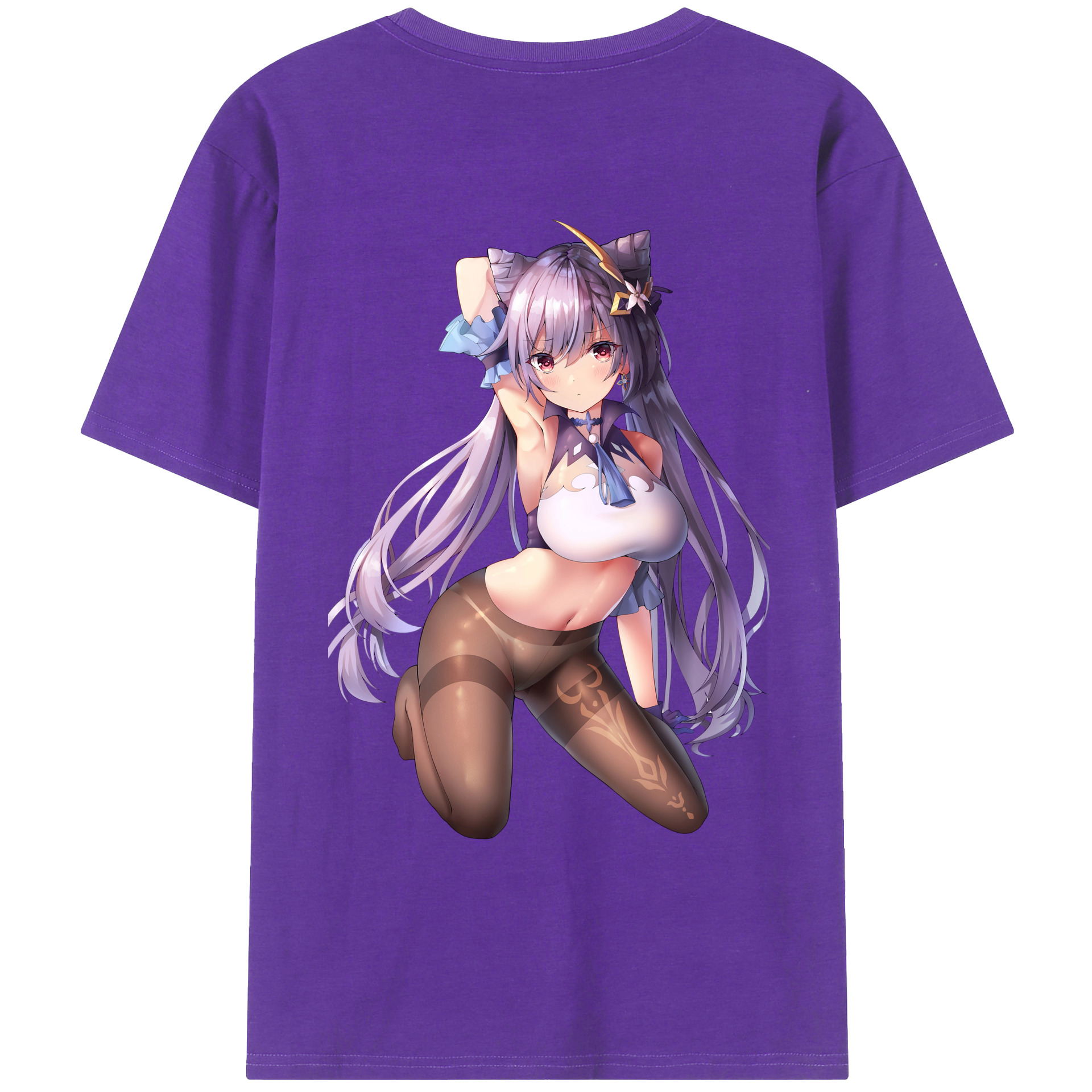 げんし神 刻晴 こくせい genshin Kokusei 綿100％ メンズ半袖Tシャツ（バックプリント） 通気性
