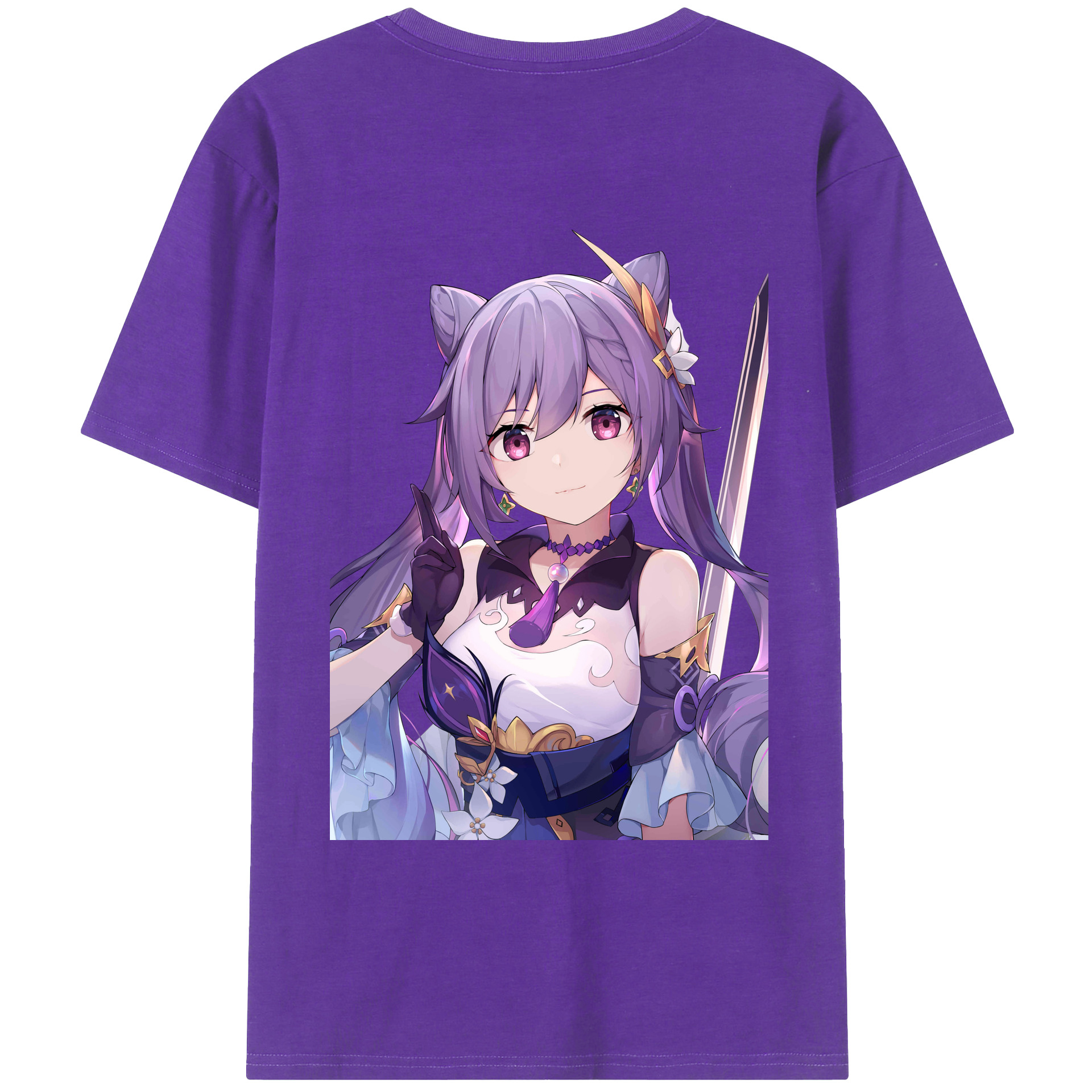 げんし神 刻晴 こくせい genshin Kokusei 綿100％ メンズ半袖Tシャツ（バックプリント） 通気性