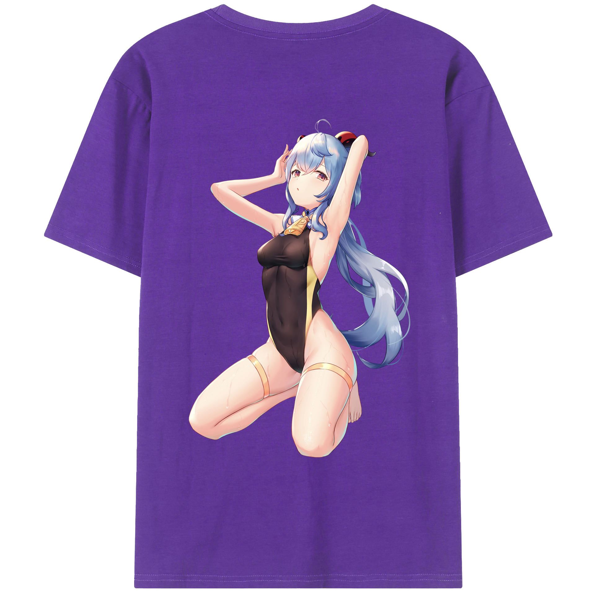 げんし神 甘雨 かんう genshin Ganyu 綿100％ メンズ半袖Tシャツ（バックプリント） 通気性