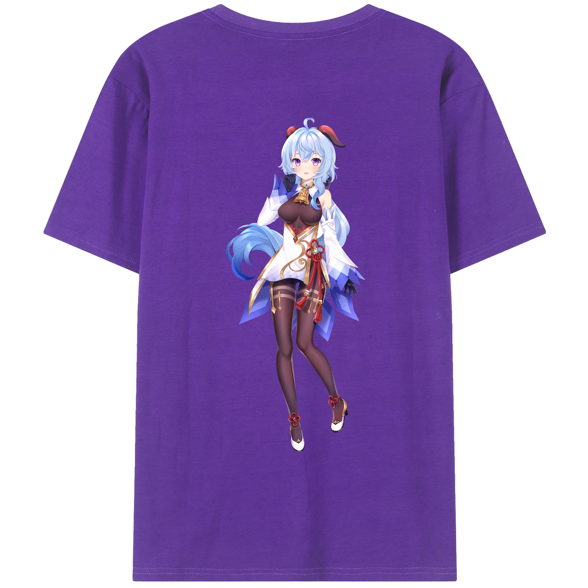 げんし神 甘雨 かんう genshin Ganyu 綿100％ メンズ半袖Tシャツ（バックプリント） 通気性