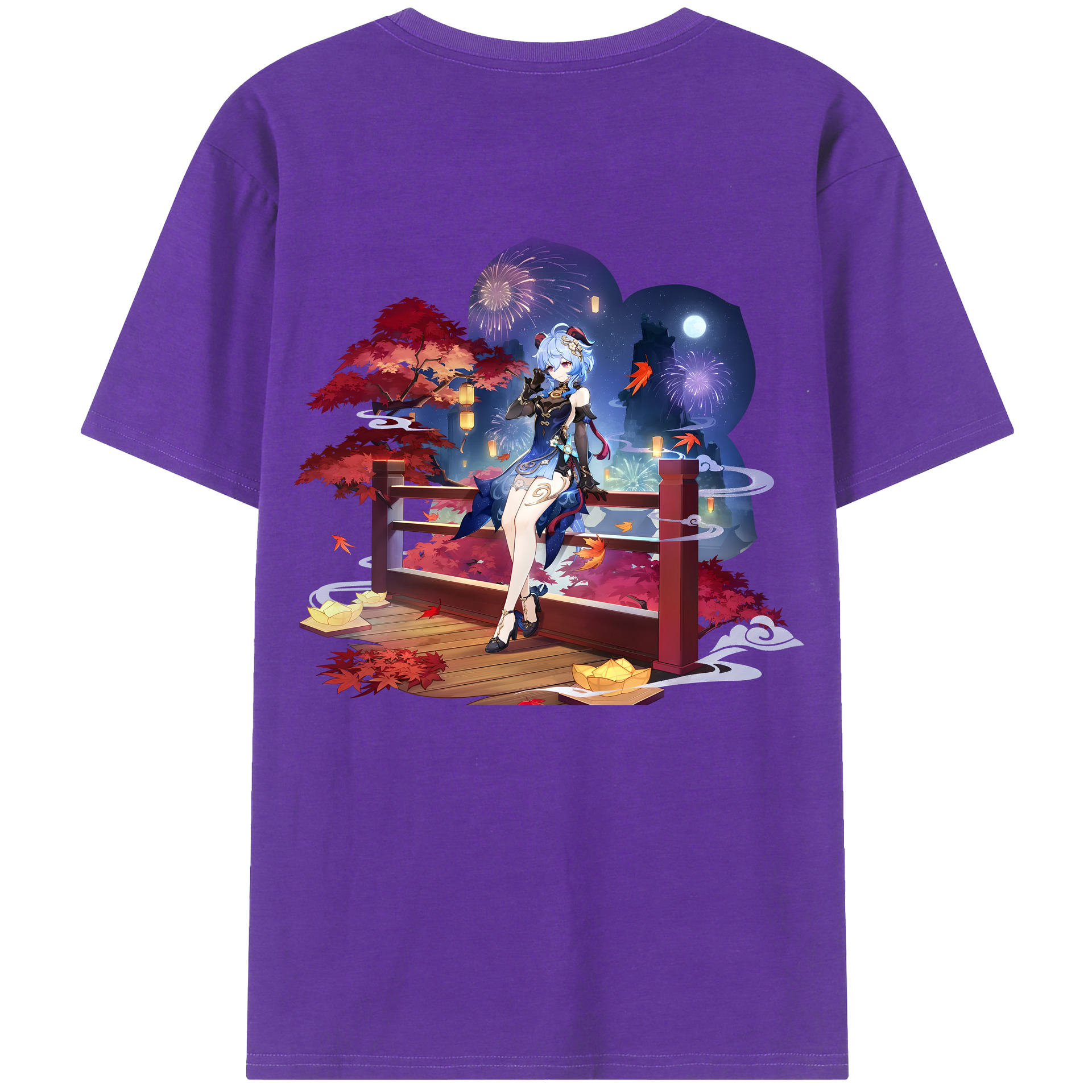 げんし神 甘雨 かんう genshin Ganyu 綿100％ メンズ半袖Tシャツ（バックプリント） 通気性