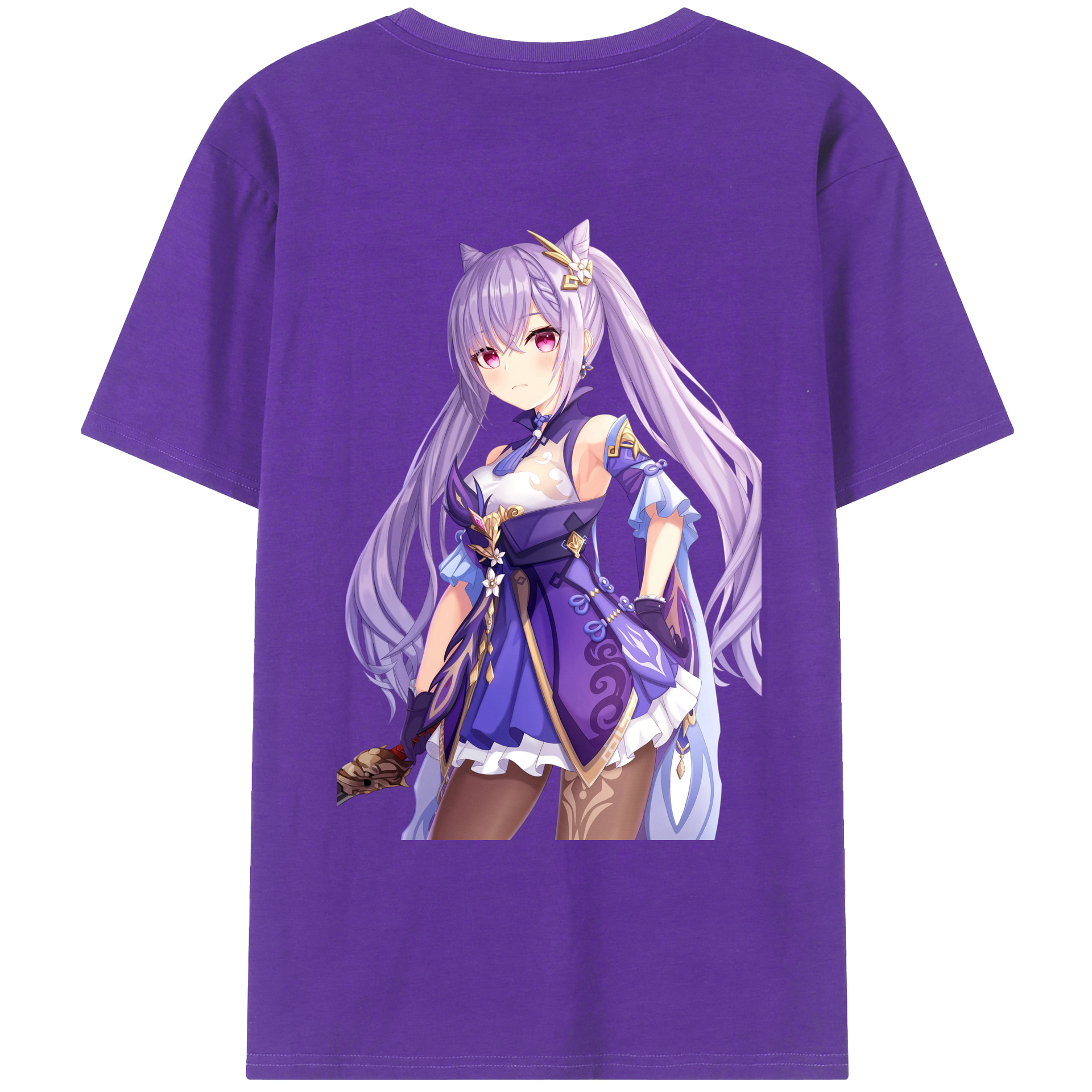 げんし神 刻晴 こくせい genshin Kokusei 綿100％ メンズ半袖Tシャツ（バックプリント） 通気性